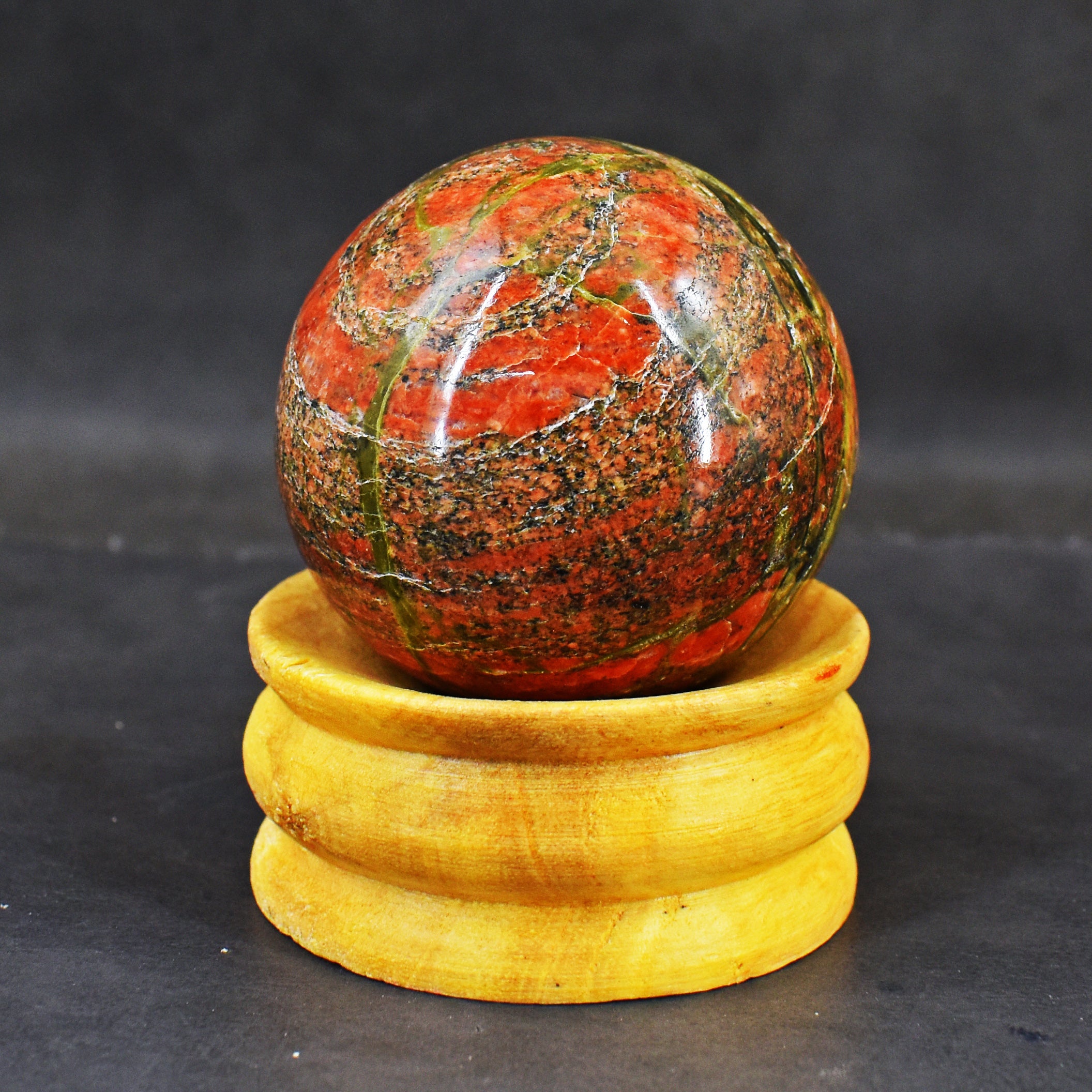 Exclusive 981.00 Cts  Blood Green Unakite Hand Carved Healing Crystal Gemstone Sphere