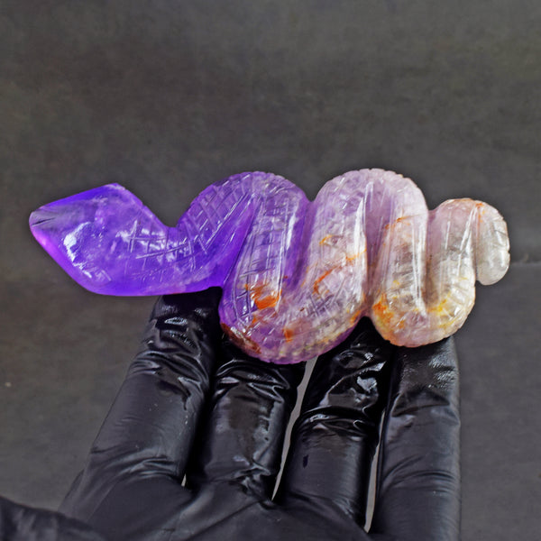 Artisian 375.00 Carats Genuine Chevron Amethyst  Hand Carved Crystal Gemstone Carving Snake