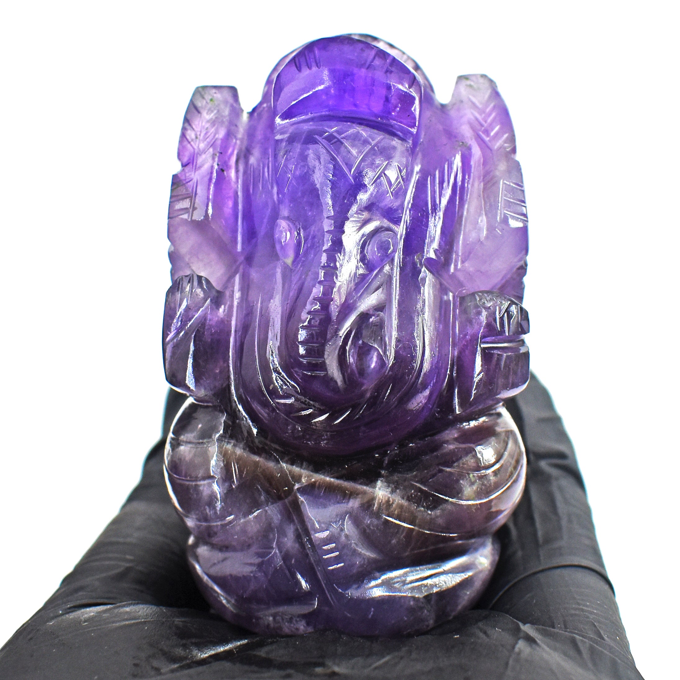 Natural 489.00 Cts Amazing Amethyst Divine Hand Carved Lord Ganesha