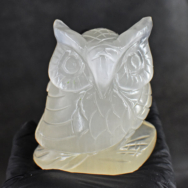 Beautiful 1300.00 Carats Genuine White Quartz Hand Carved Crystal Gemstone Owl Carving 2026 Collection