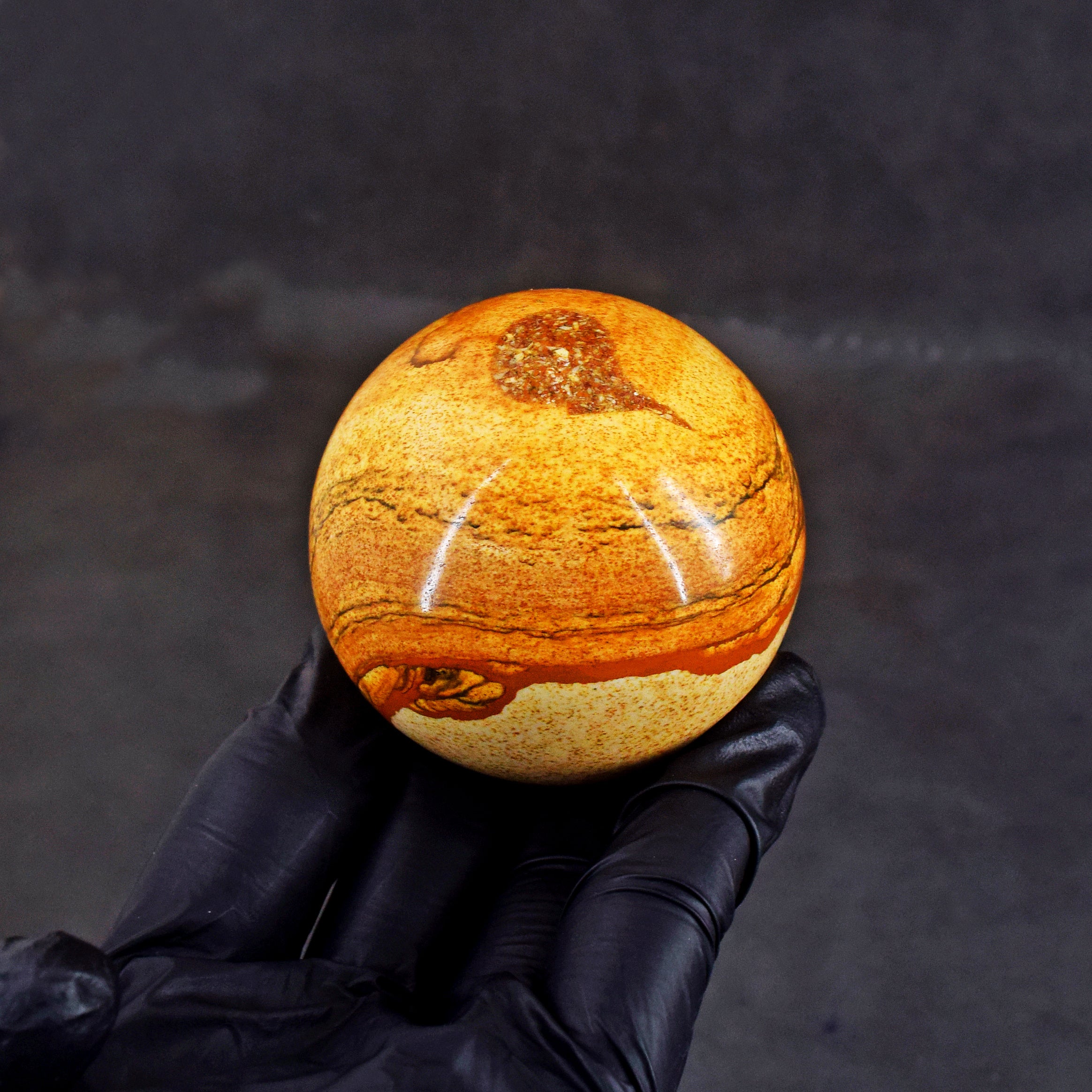 Gorgeous 918.00 Cts Genuine Picture Jasper Hand Carved Crystal Healing Gemstone Sphere