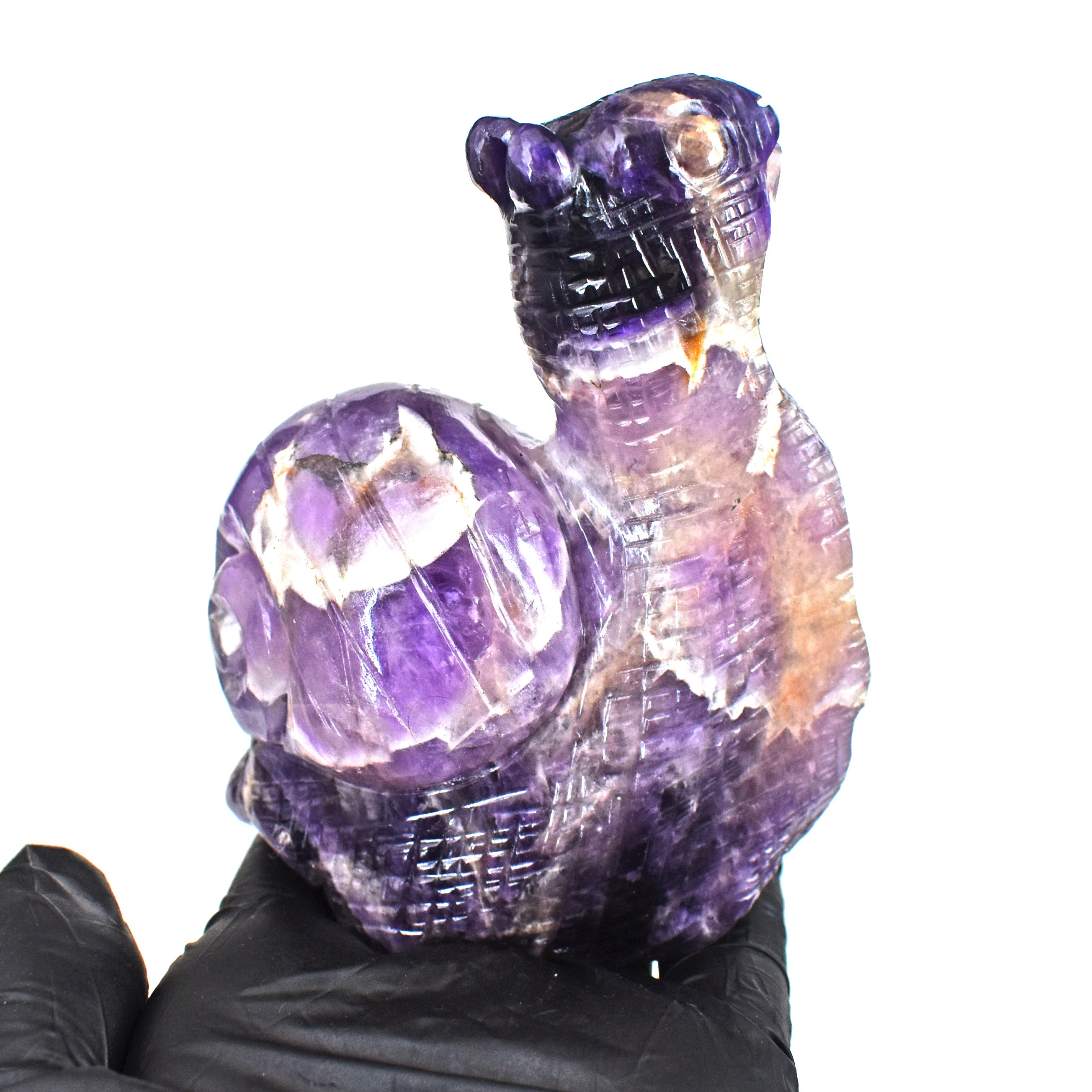 Exclusive 1637.00 Carats Chevron Amethyst Carved Snail Gemstone