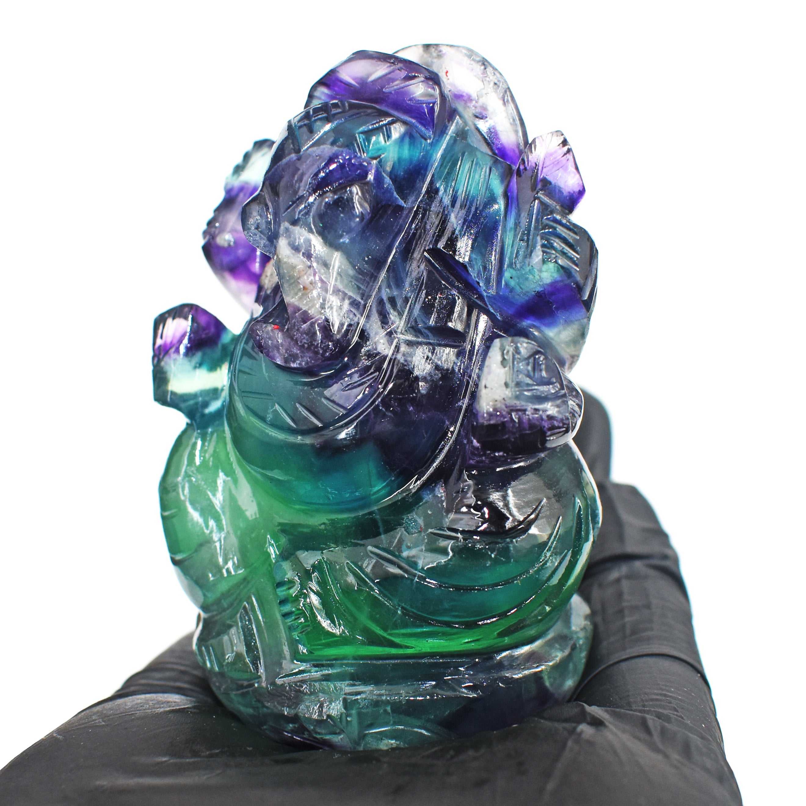 Miraculous 806.00 Cts Genuine Multicolor Fluorite Hand Carved Premium Lord Ganesha Crystal