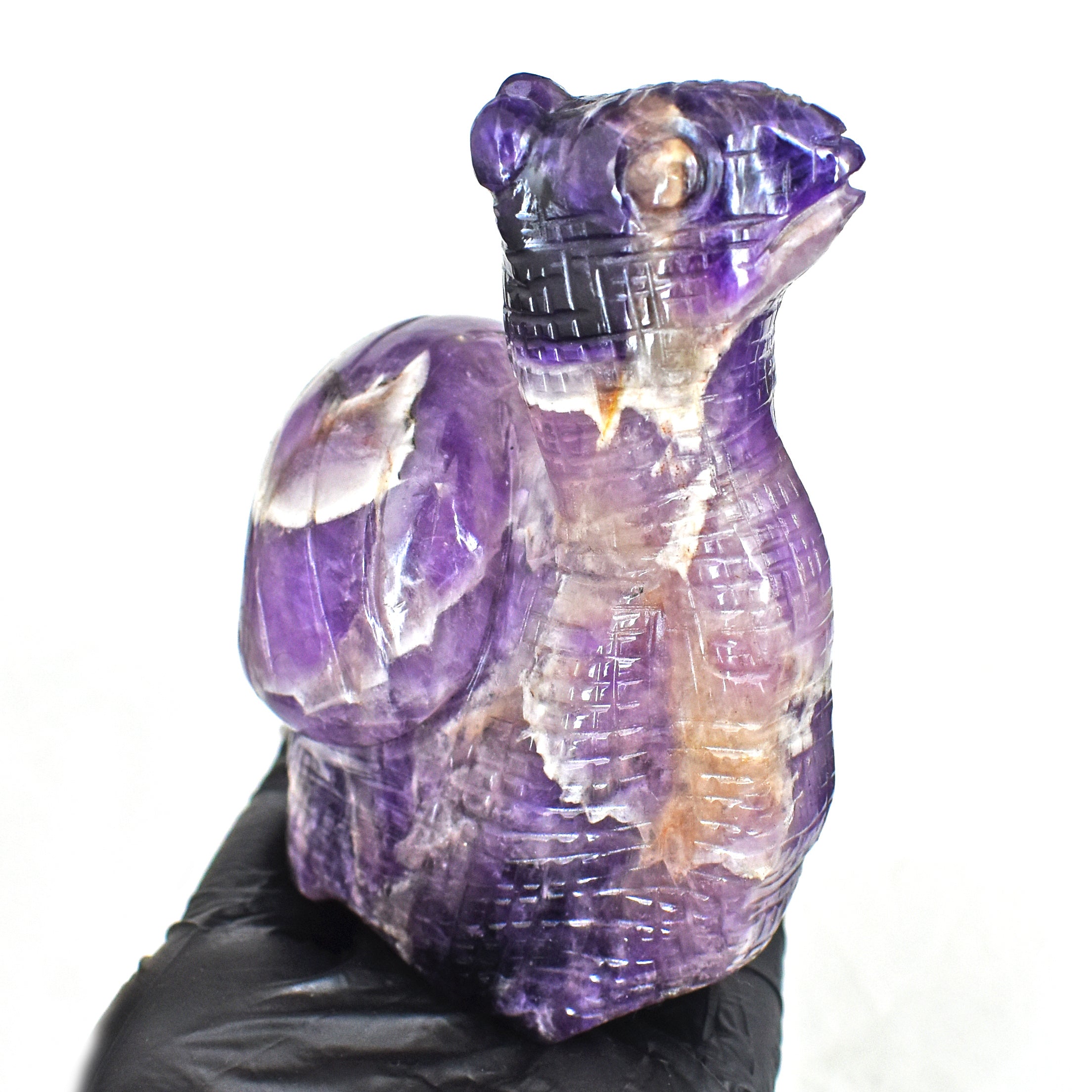 Exclusive 1637.00 Carats Chevron Amethyst Carved Snail Gemstone
