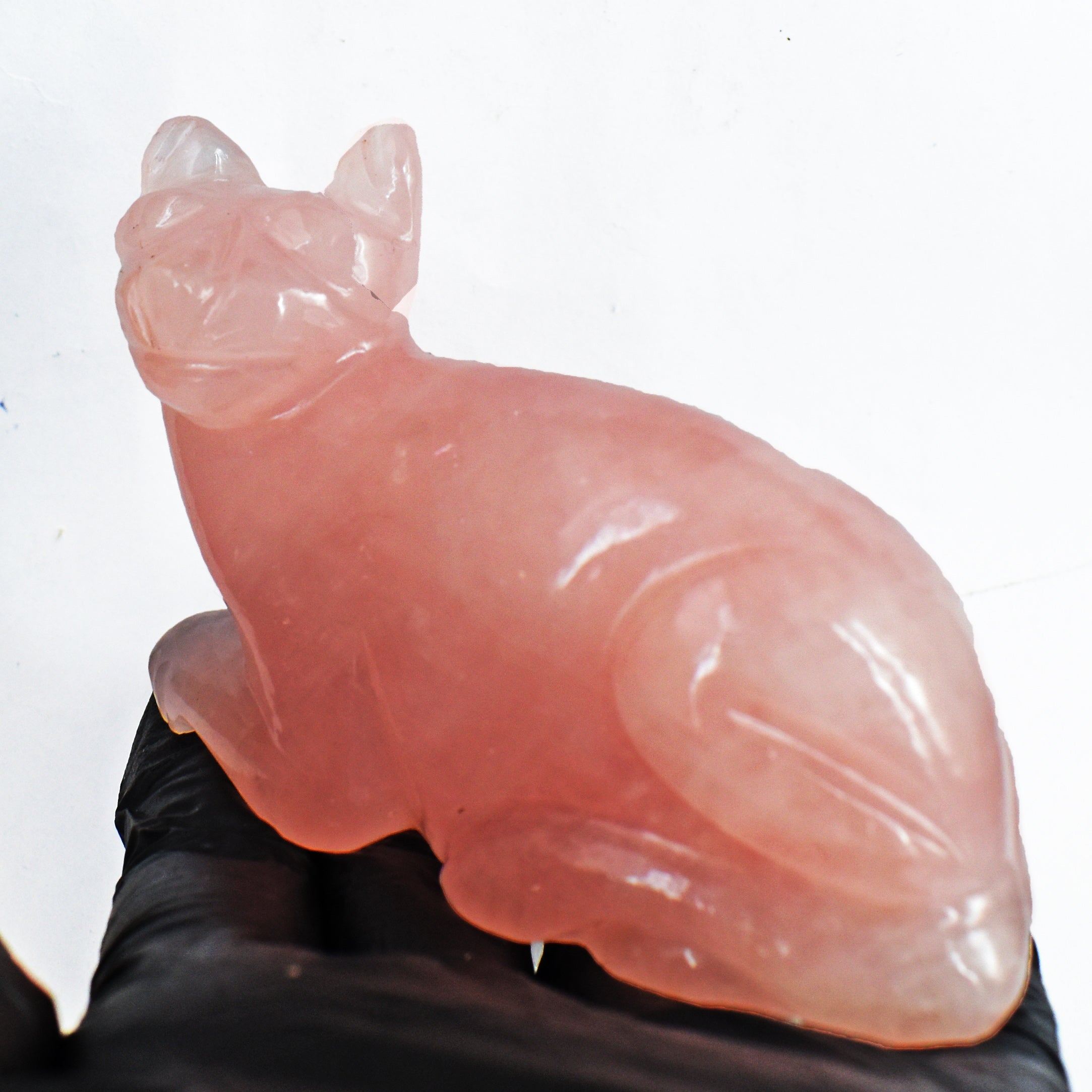 Natural 861.00 Cts Genuine Pink Rose Quartz Hand Carved Rose Cat Carving  2026 Collection