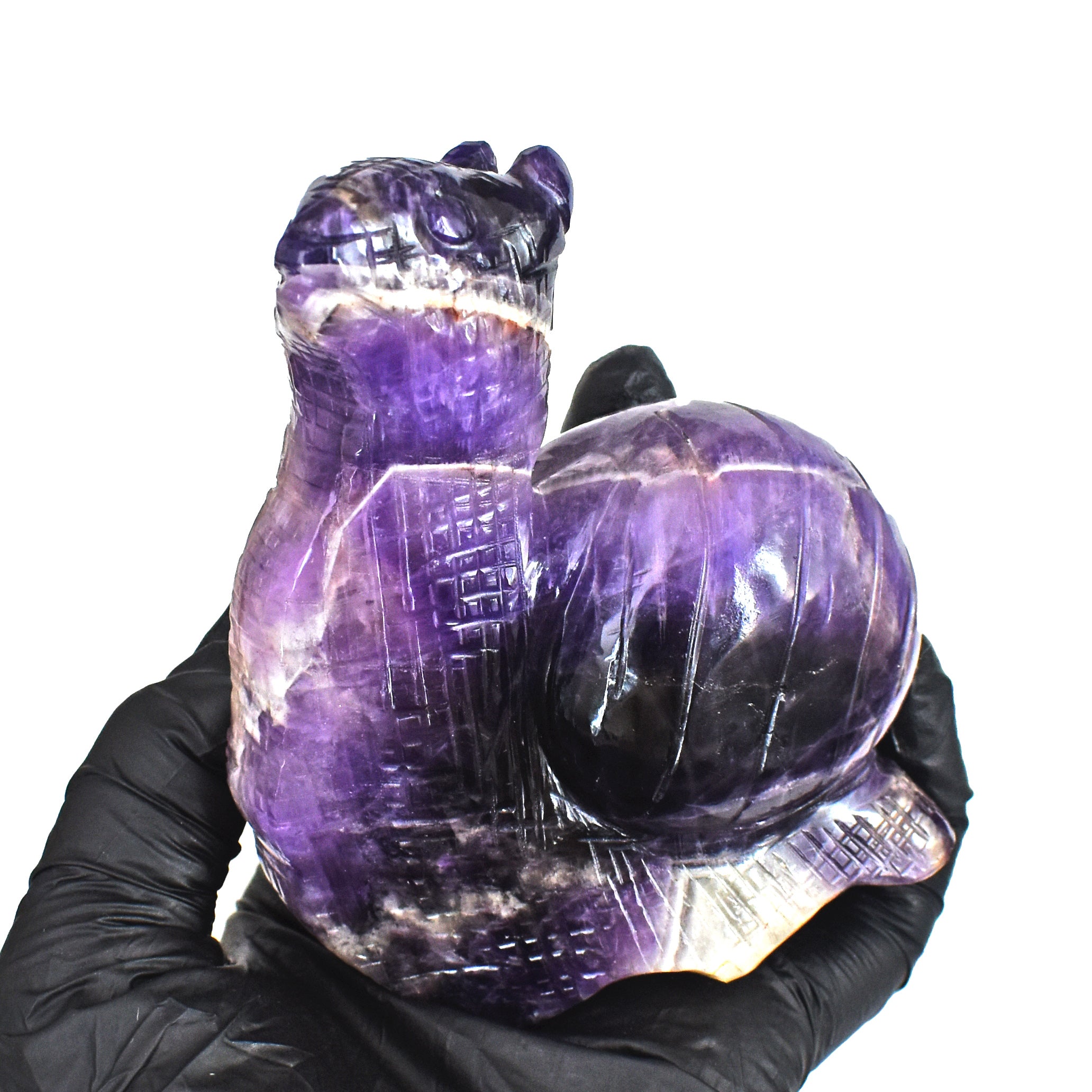 Exclusive 1637.00 Carats Chevron Amethyst Carved Snail Gemstone