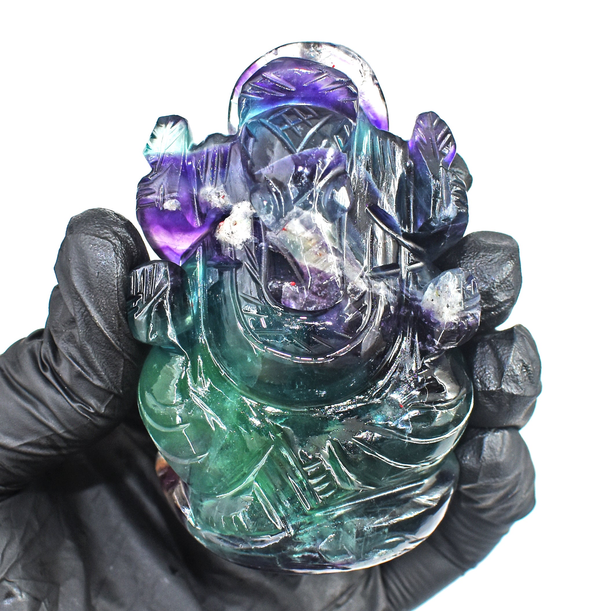 Miraculous 806.00 Cts Genuine Multicolor Fluorite Hand Carved Premium Lord Ganesha Crystal
