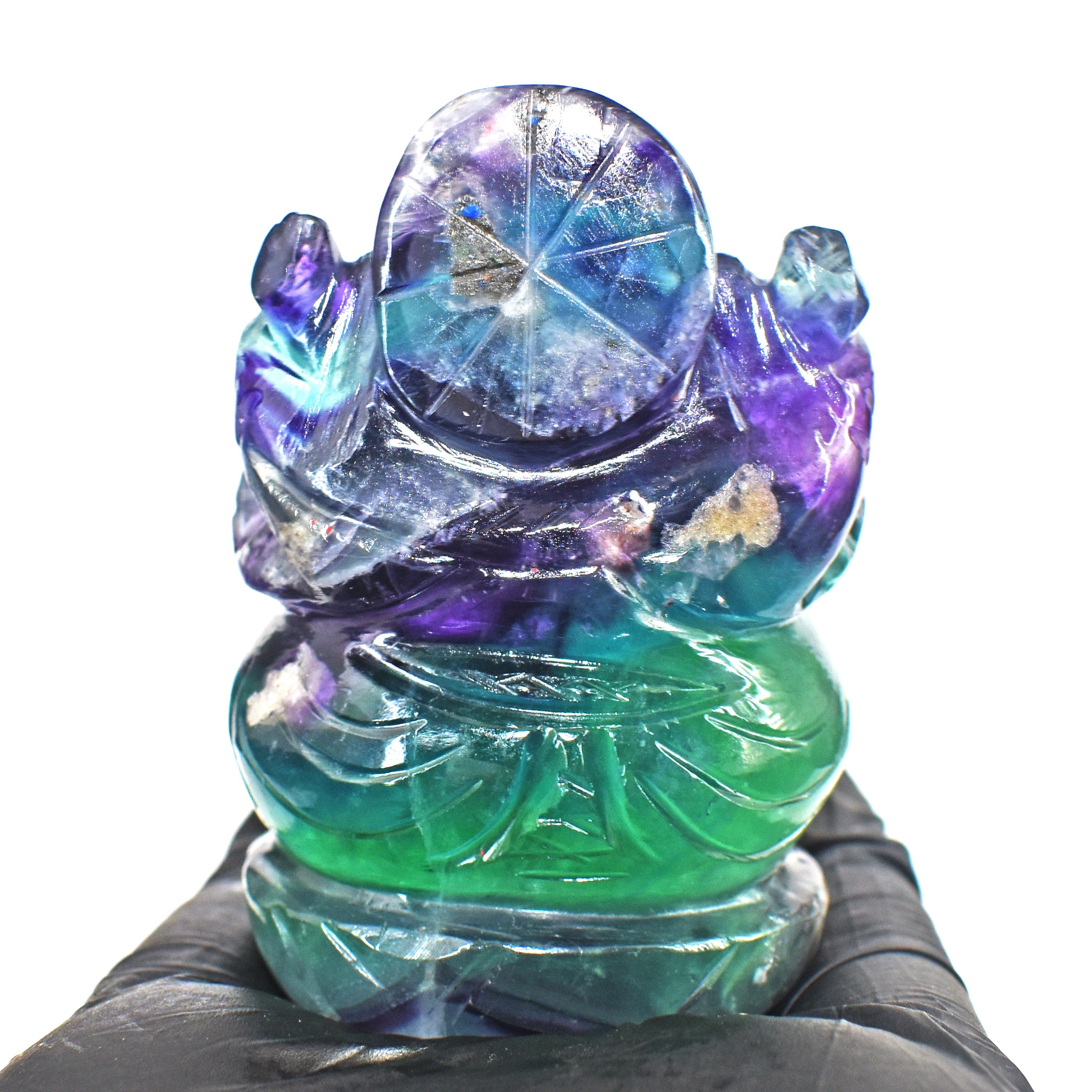 Miraculous 806.00 Cts Genuine Multicolor Fluorite Hand Carved Premium Lord Ganesha Crystal