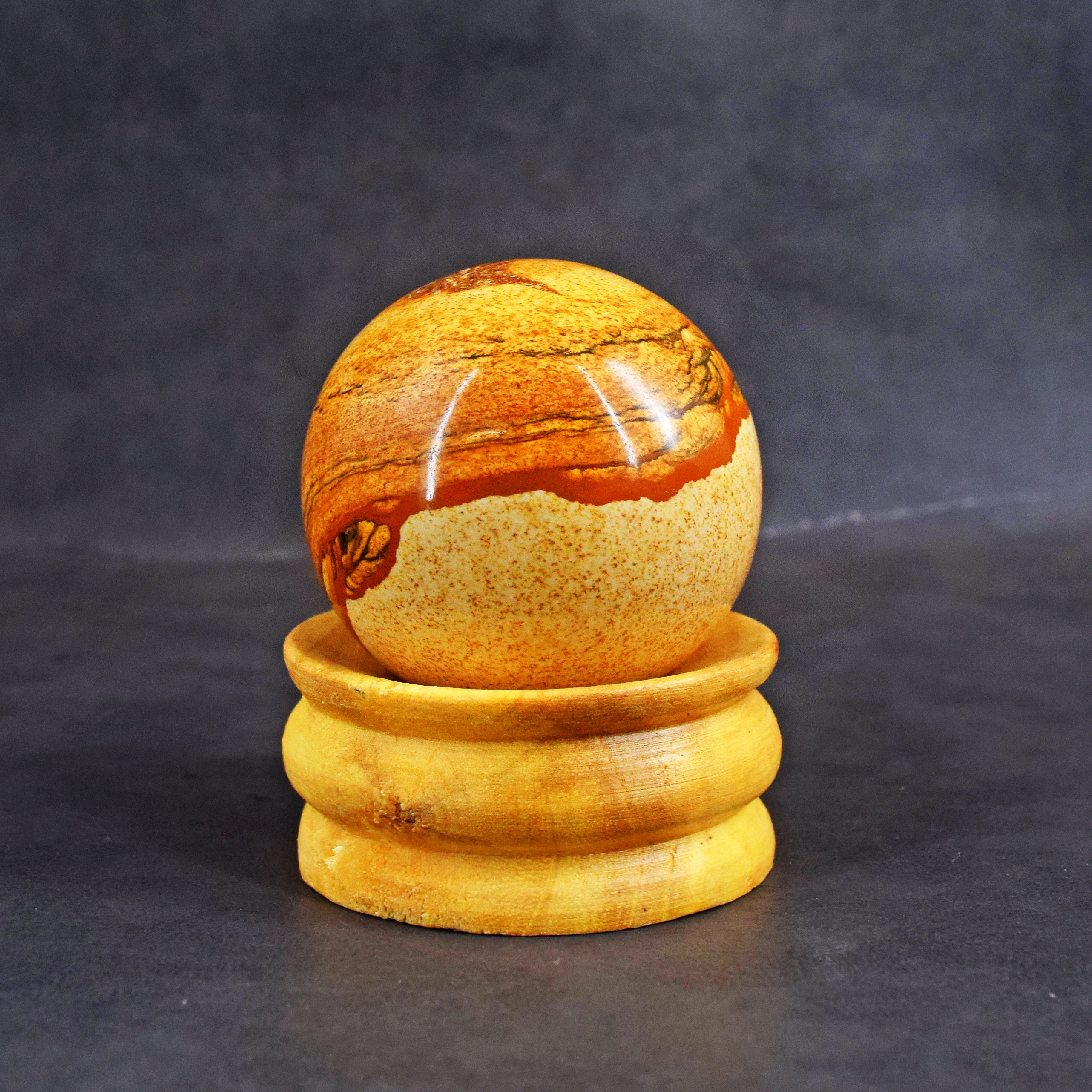 Gorgeous 918.00 Cts Genuine Picture Jasper Hand Carved Crystal Healing Gemstone Sphere