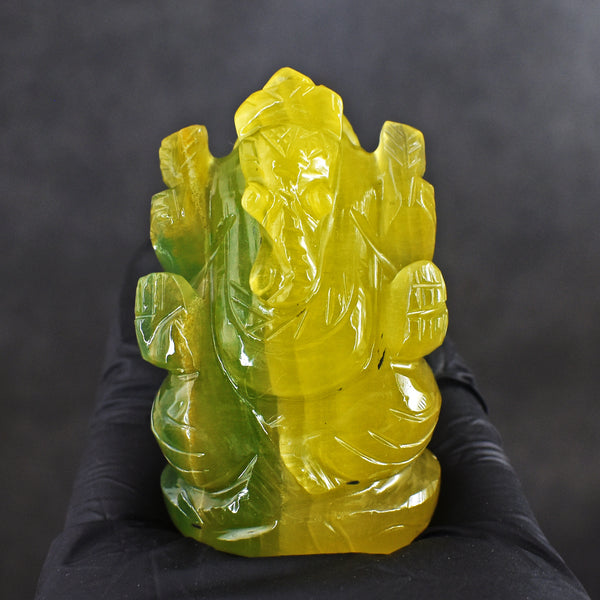 Miraculous 573.00 Cts Genuine Multicolor Fluorite Hand Carved Premium Lord Ganesha Crystal