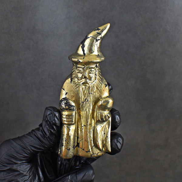 Exclusive 1288.00 Carats Genuine Pyrite Hand Carved Crystal Gemstone Wizard Carving