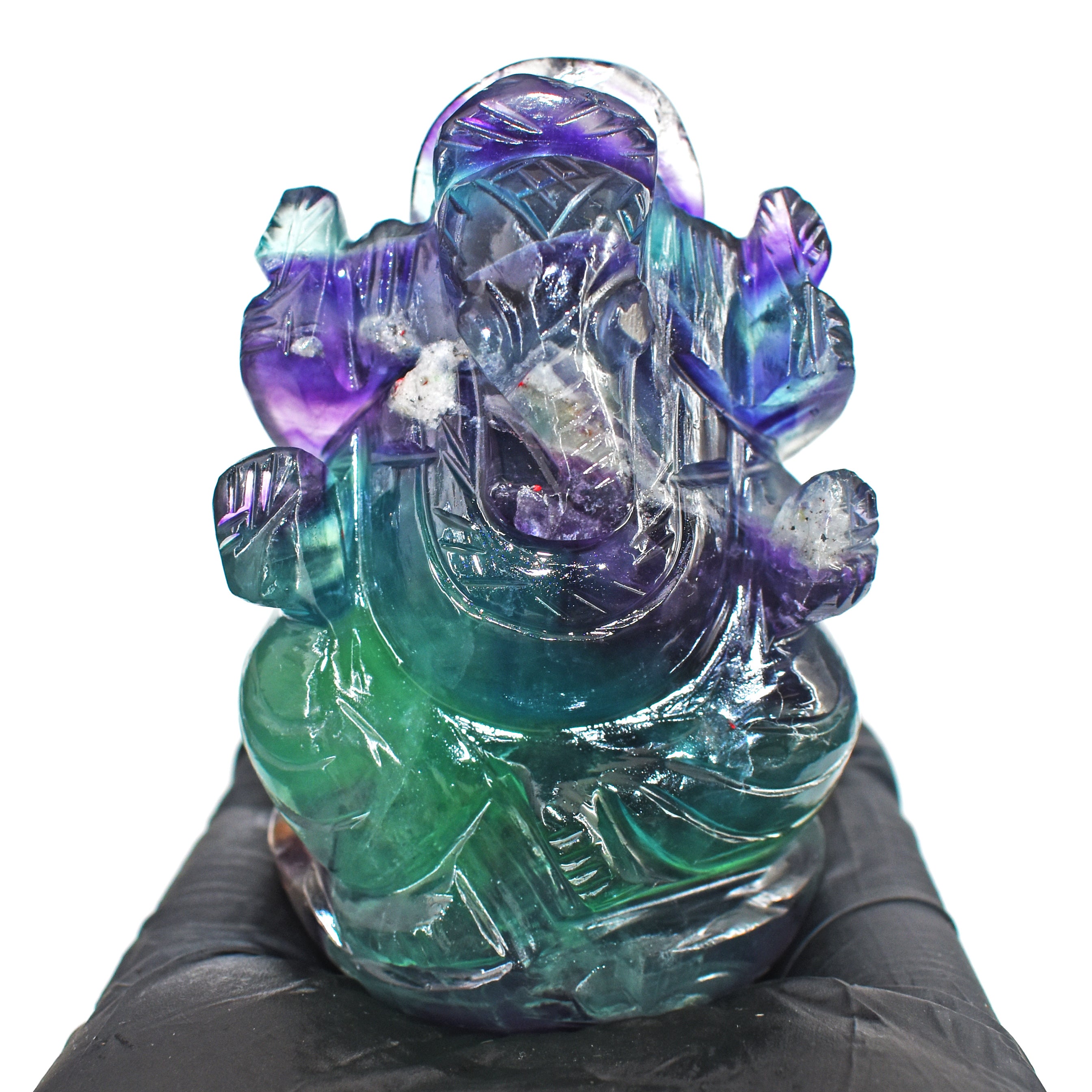 Miraculous 806.00 Cts Genuine Multicolor Fluorite Hand Carved Premium Lord Ganesha Crystal