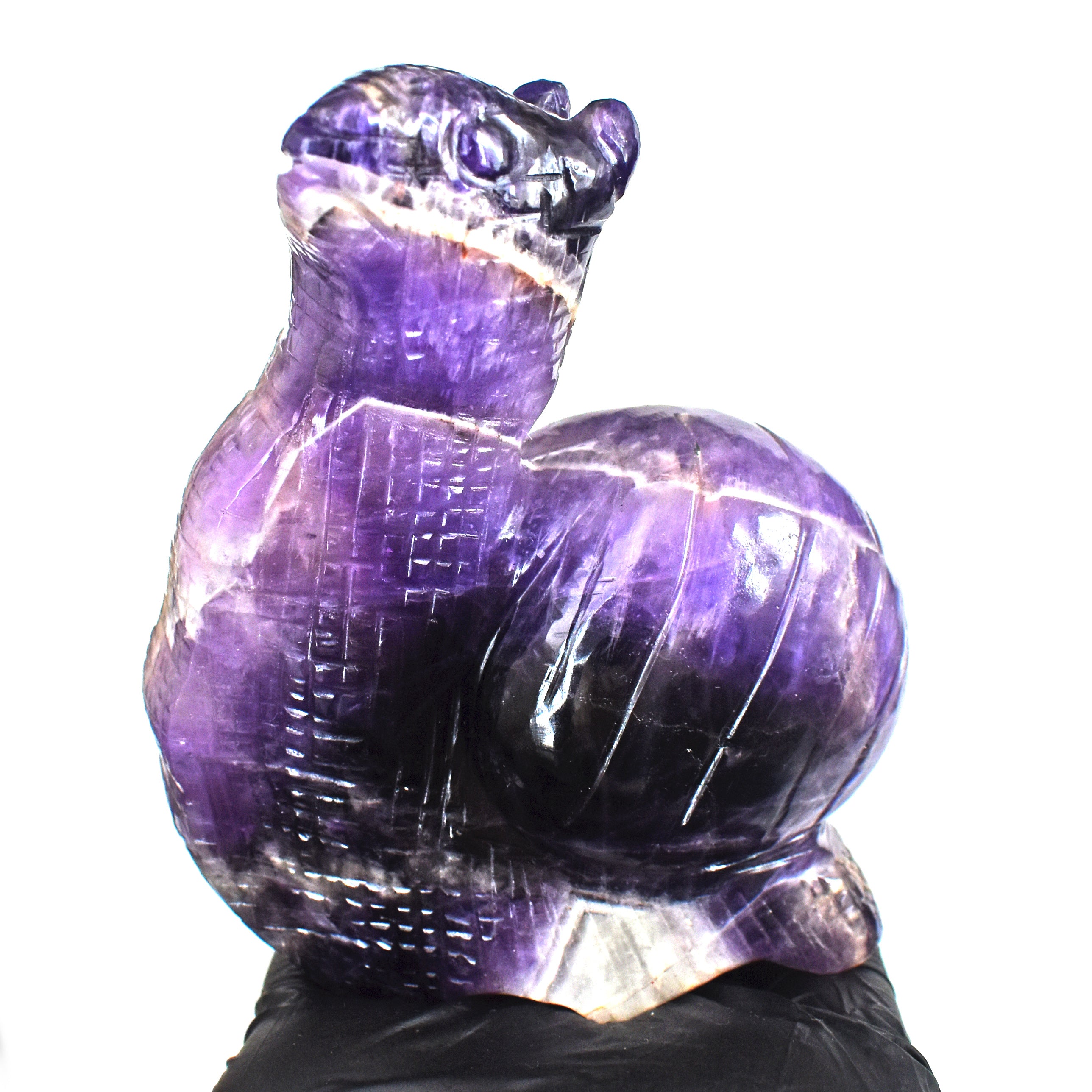 Exclusive 1637.00 Carats Chevron Amethyst Carved Snail Gemstone