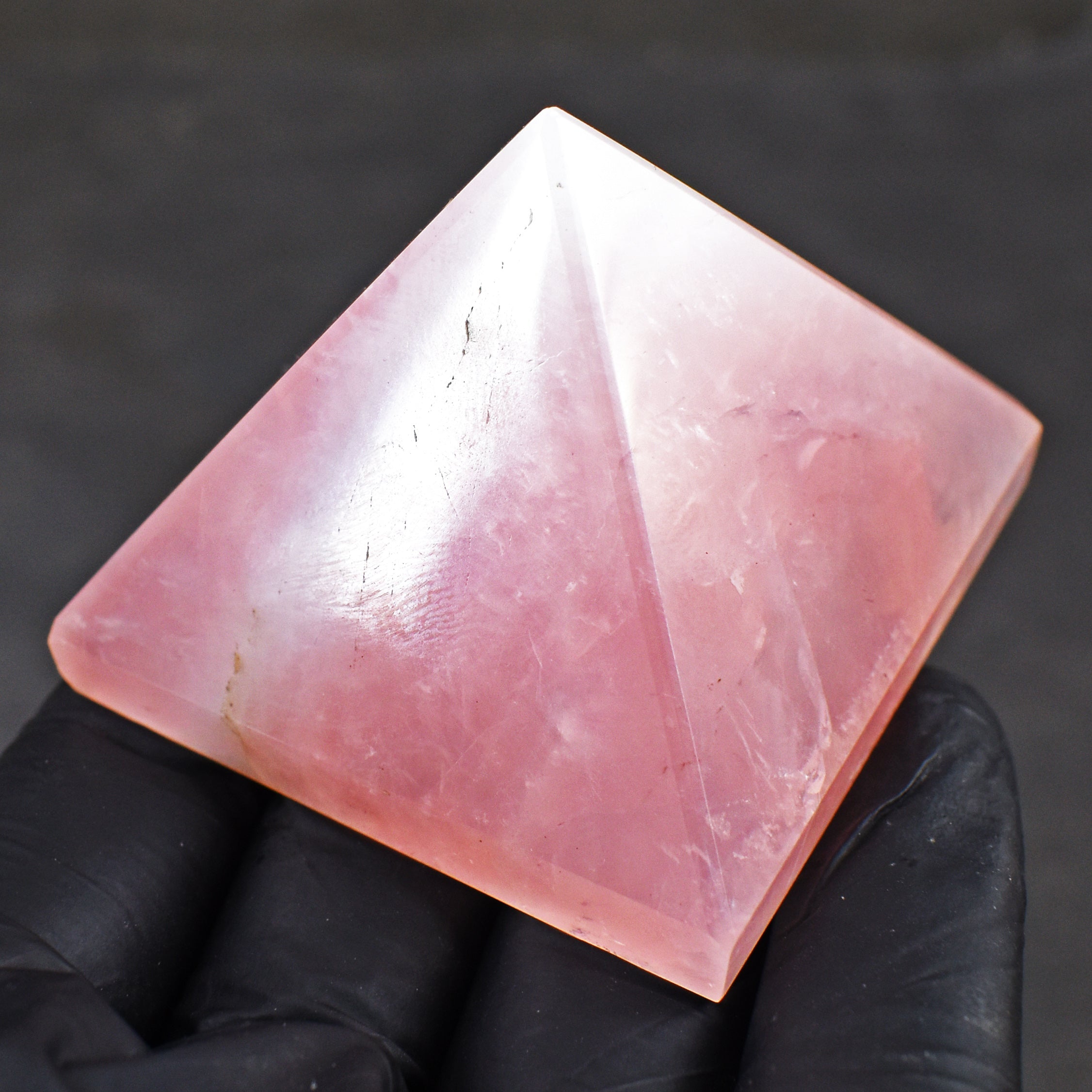 Beautiful 495.00 Cts Genuine Rose Quartz Healing Divine Crystal Specimen Pyramid