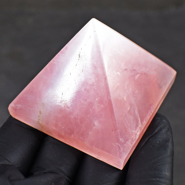 Beautiful 495.00 Cts Genuine Rose Quartz Healing Divine Crystal Specimen Pyramid