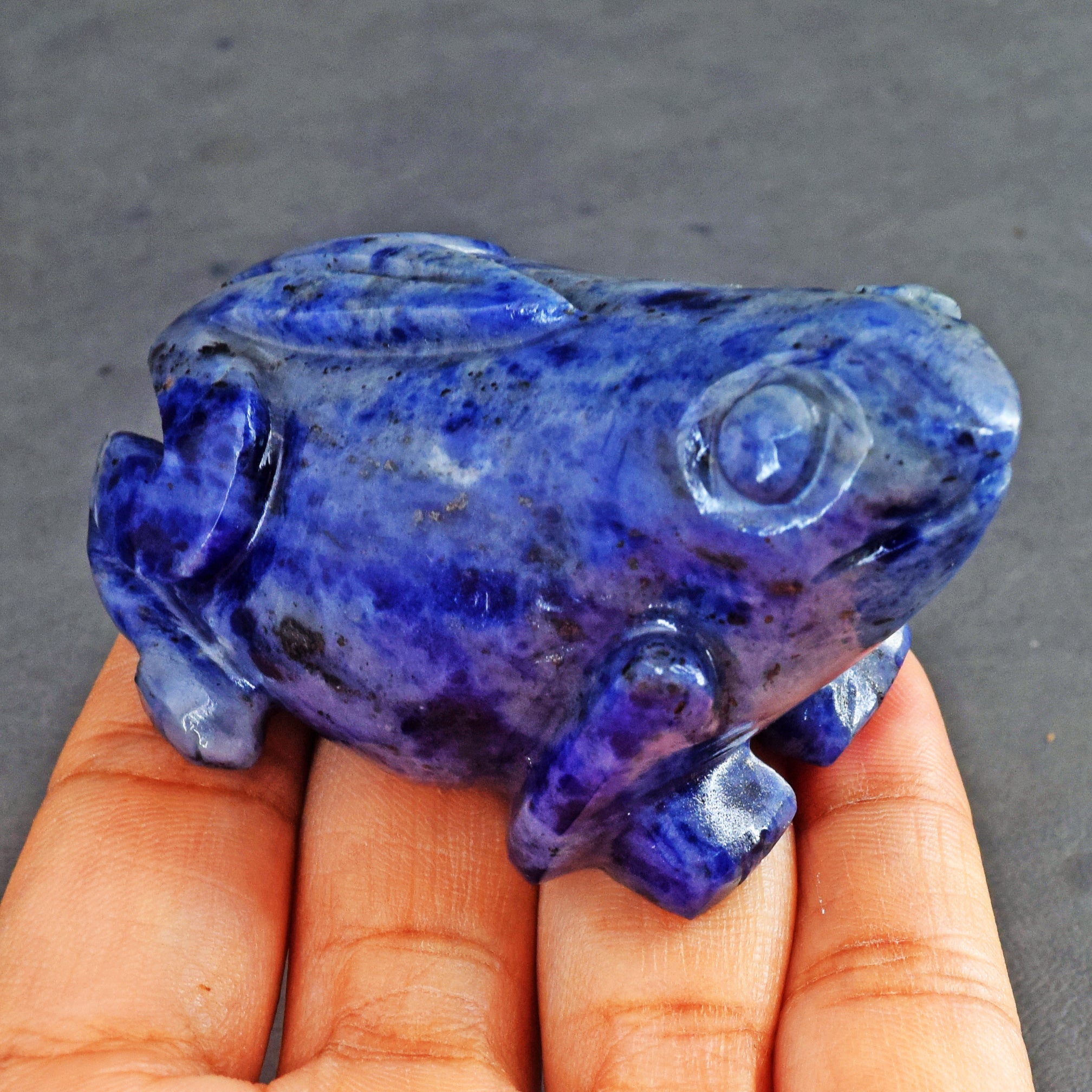 Genuine 535.00  Cts Sodalite  Hand Carved Genuine Crystal Gemstone Carving Frog