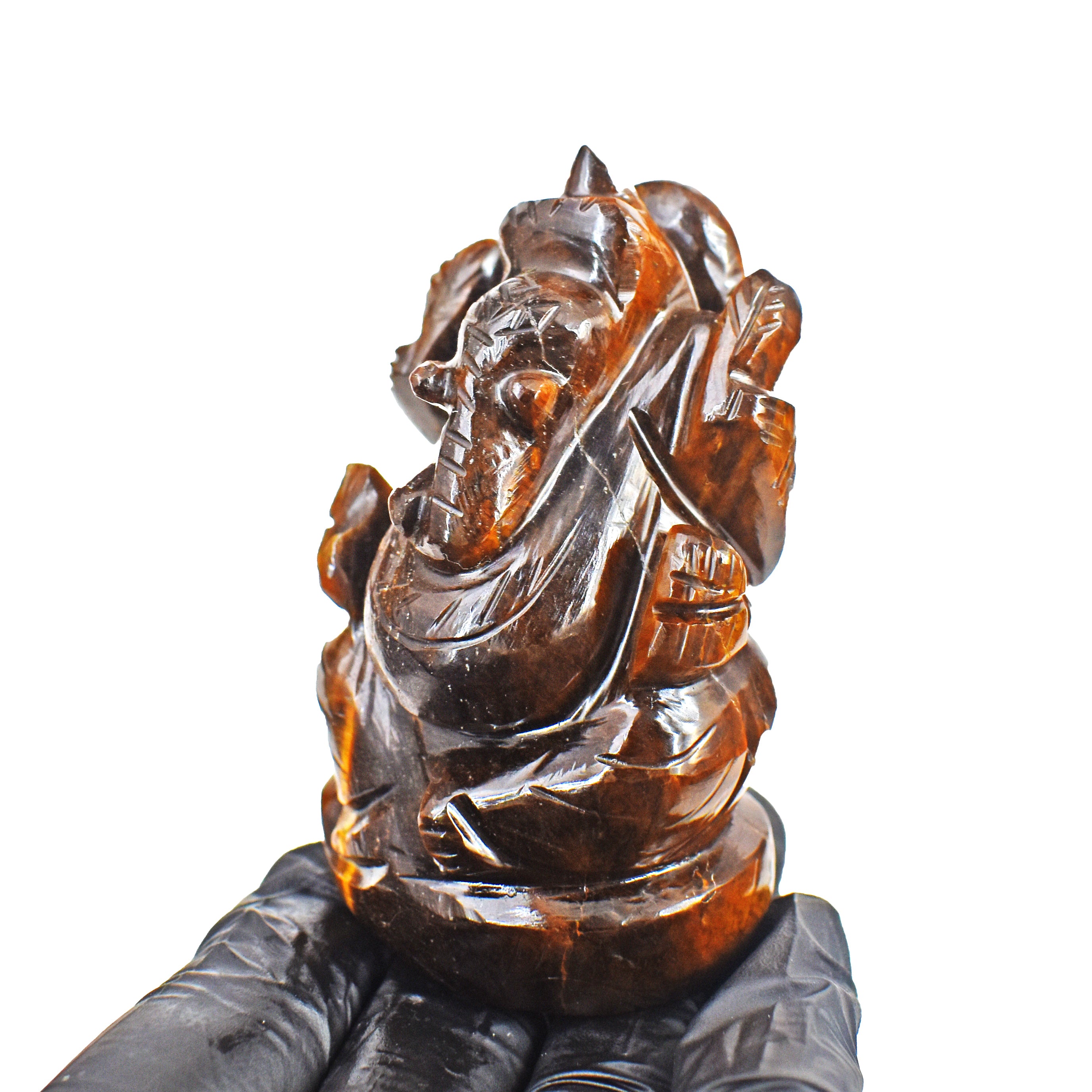 Stunning 576.00 Cts Genuine Tiger Eye Divine Hand Carved Genuine Crystal Gemstone Carving Ganesha
