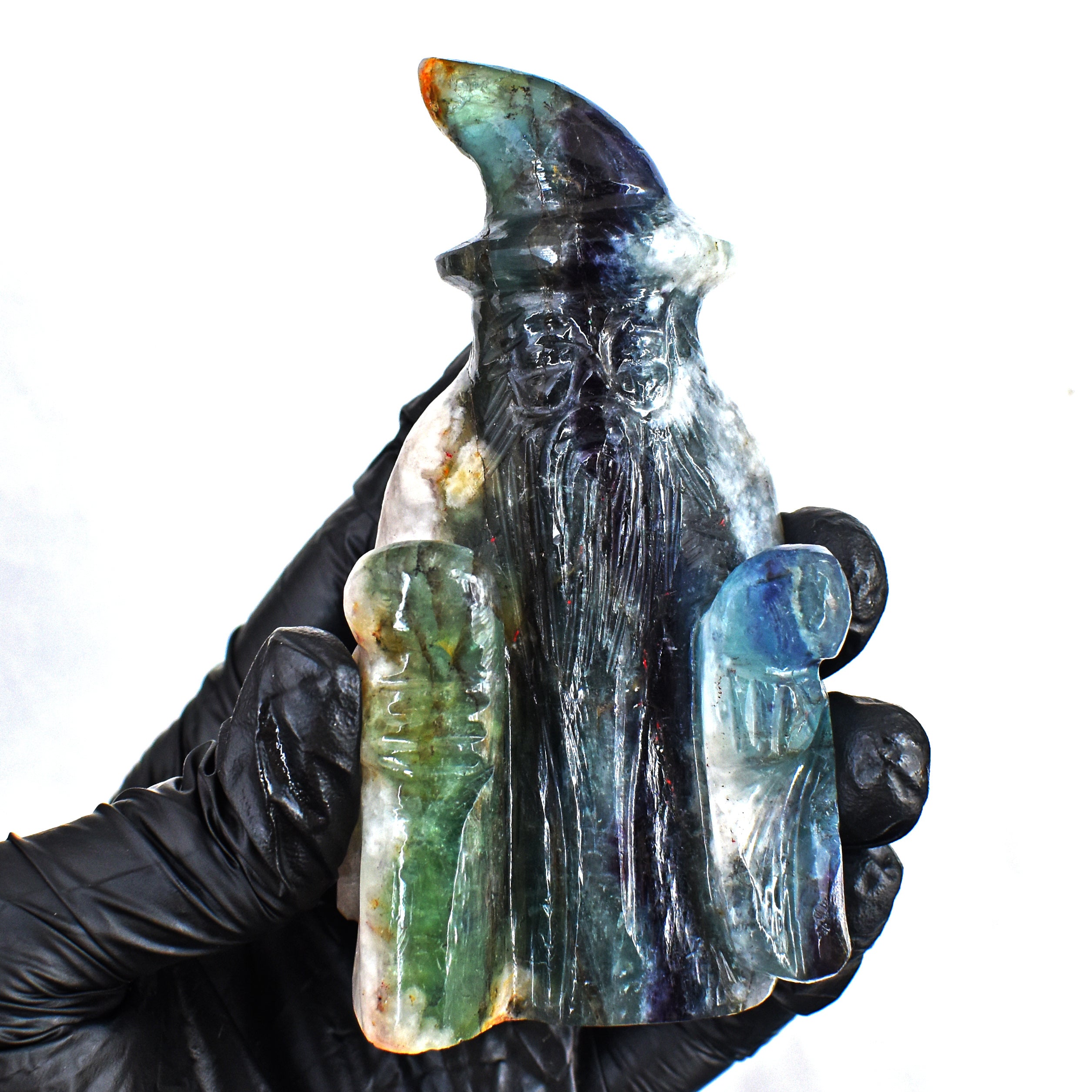 Beautiful 1132.00 Cts Genuine Multicolor Fluorite Hand Carved Premium Wizard