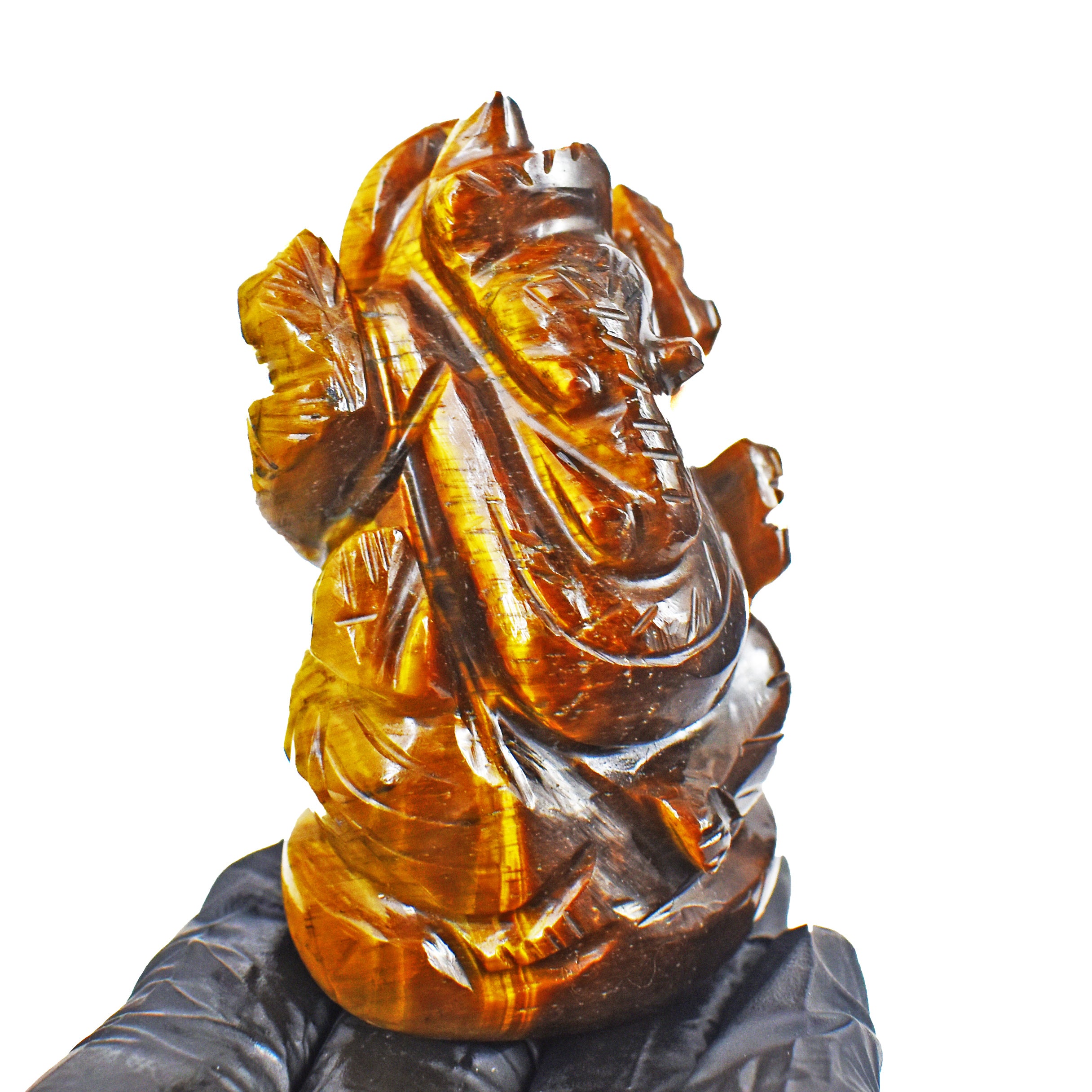 Stunning 576.00 Cts Genuine Tiger Eye Divine Hand Carved Genuine Crystal Gemstone Carving Ganesha