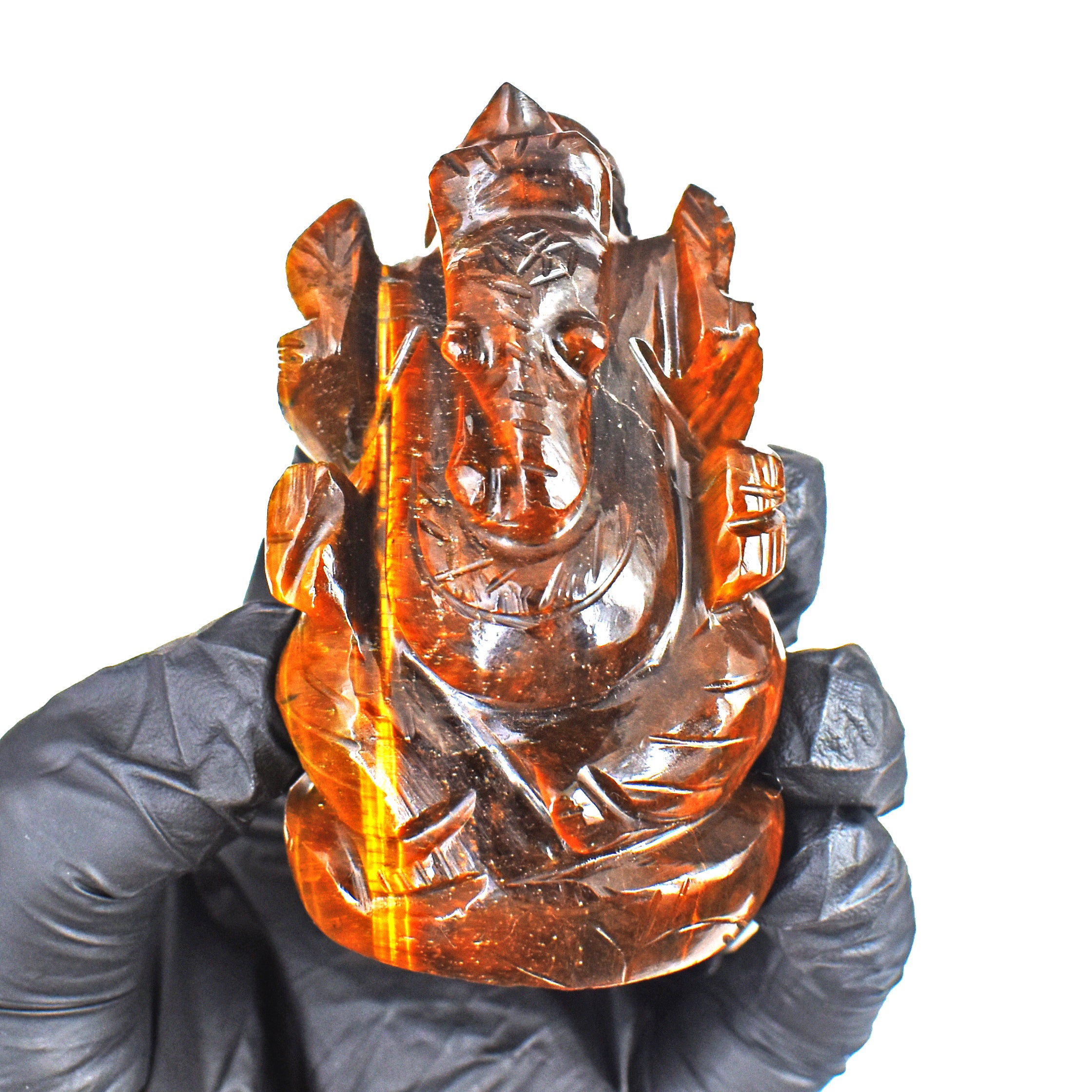 Stunning 576.00 Cts Genuine Tiger Eye Divine Hand Carved Genuine Crystal Gemstone Carving Ganesha