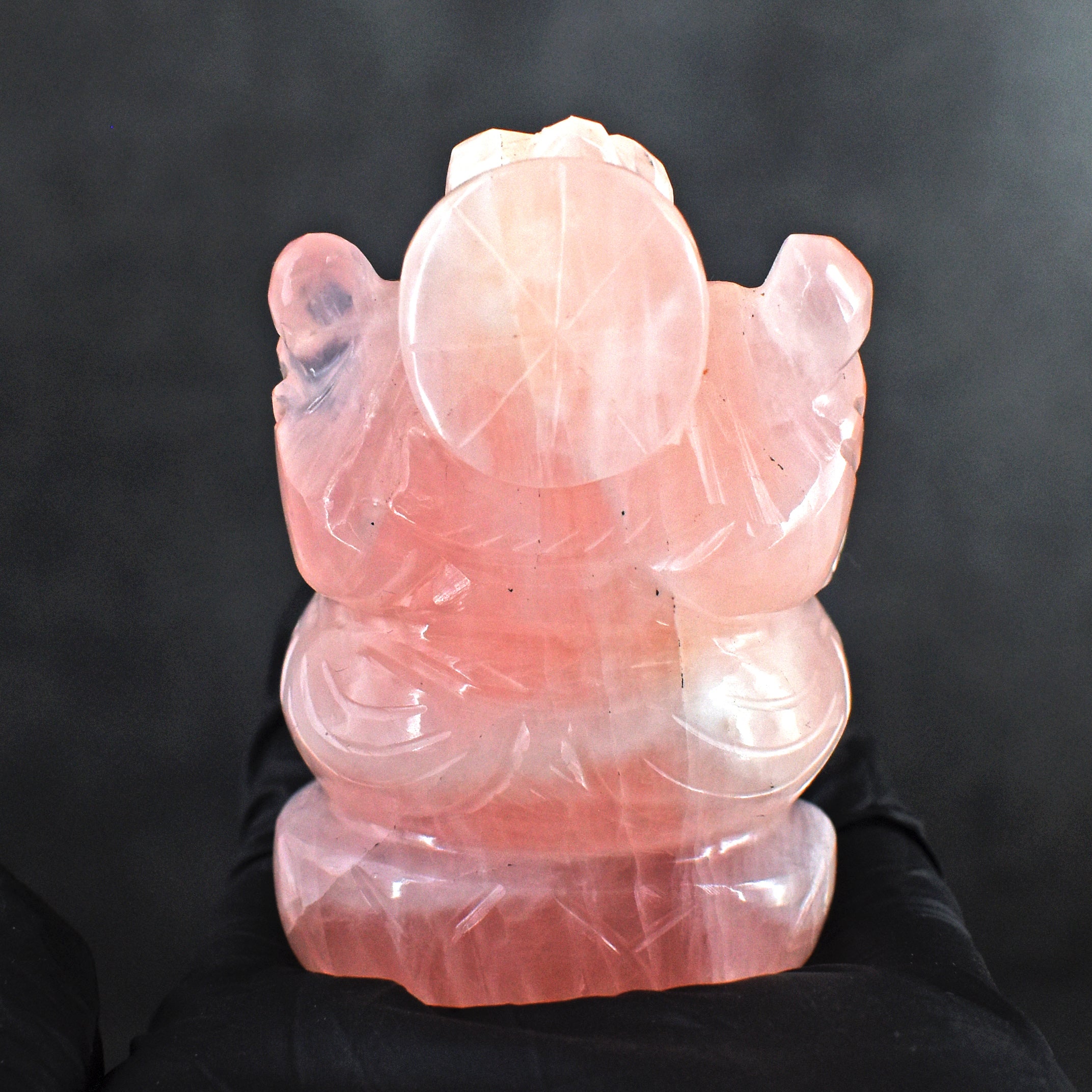Stunning 808.00 Rose Quartz Hand Divine Carved Genuine Crystal Gemstone Carving Lord Ganesh