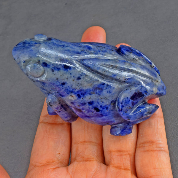 Genuine 535.00  Cts Sodalite  Hand Carved Genuine Crystal Gemstone Carving Frog