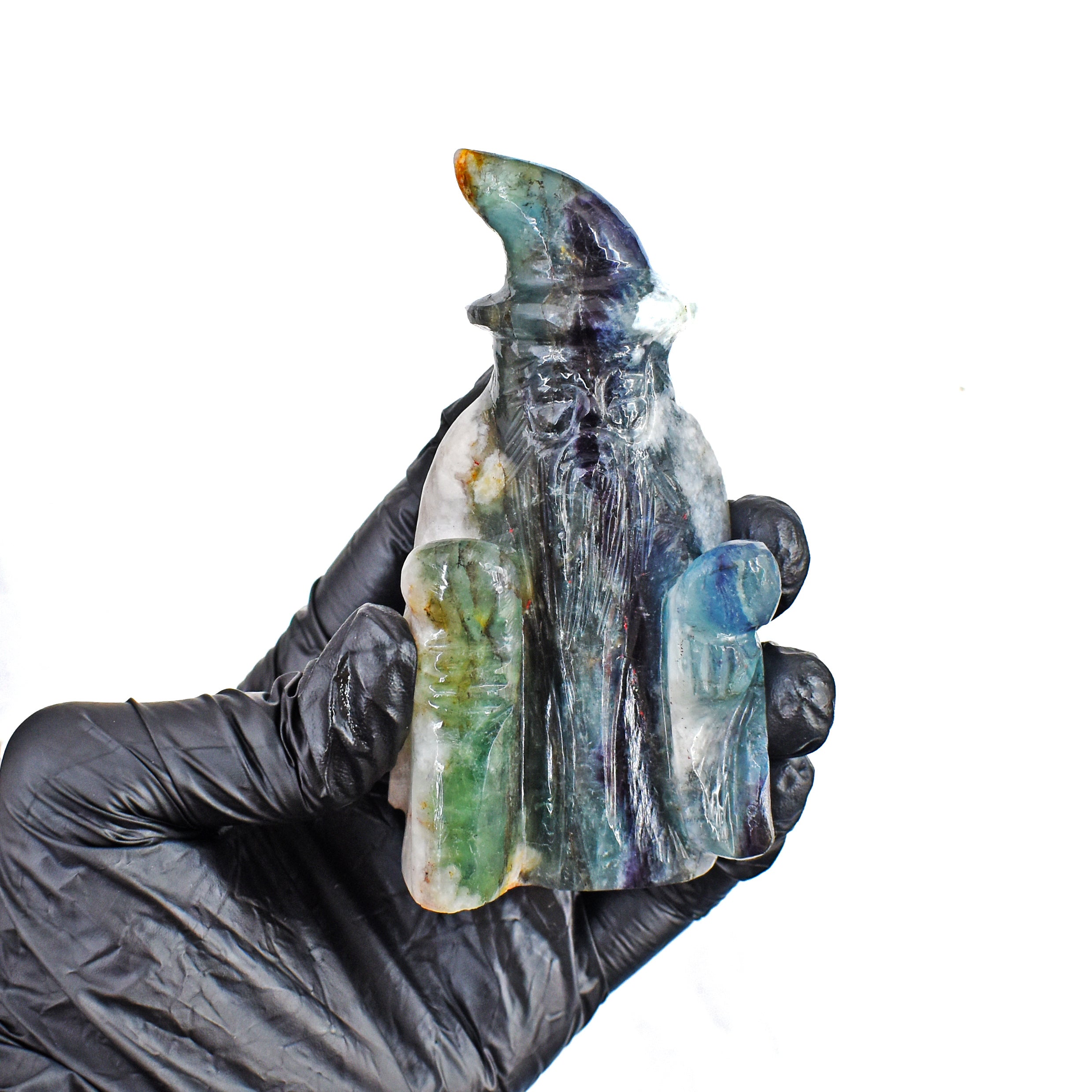 Beautiful 1132.00 Cts Genuine Multicolor Fluorite Hand Carved Premium Wizard