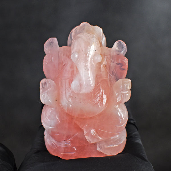 Stunning 808.00 Rose Quartz Hand Divine Carved Genuine Crystal Gemstone Carving Lord Ganesh