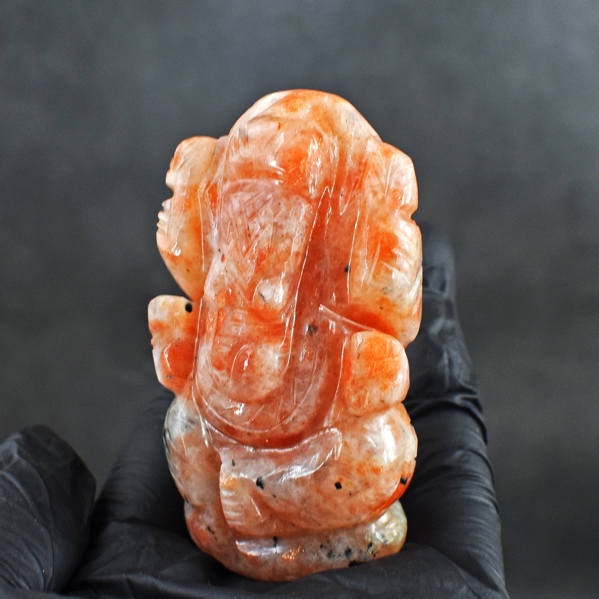 Alluring 405.00 Cts Genuine Sunstone Hand Carved Premium Lord Ganesha Crystal