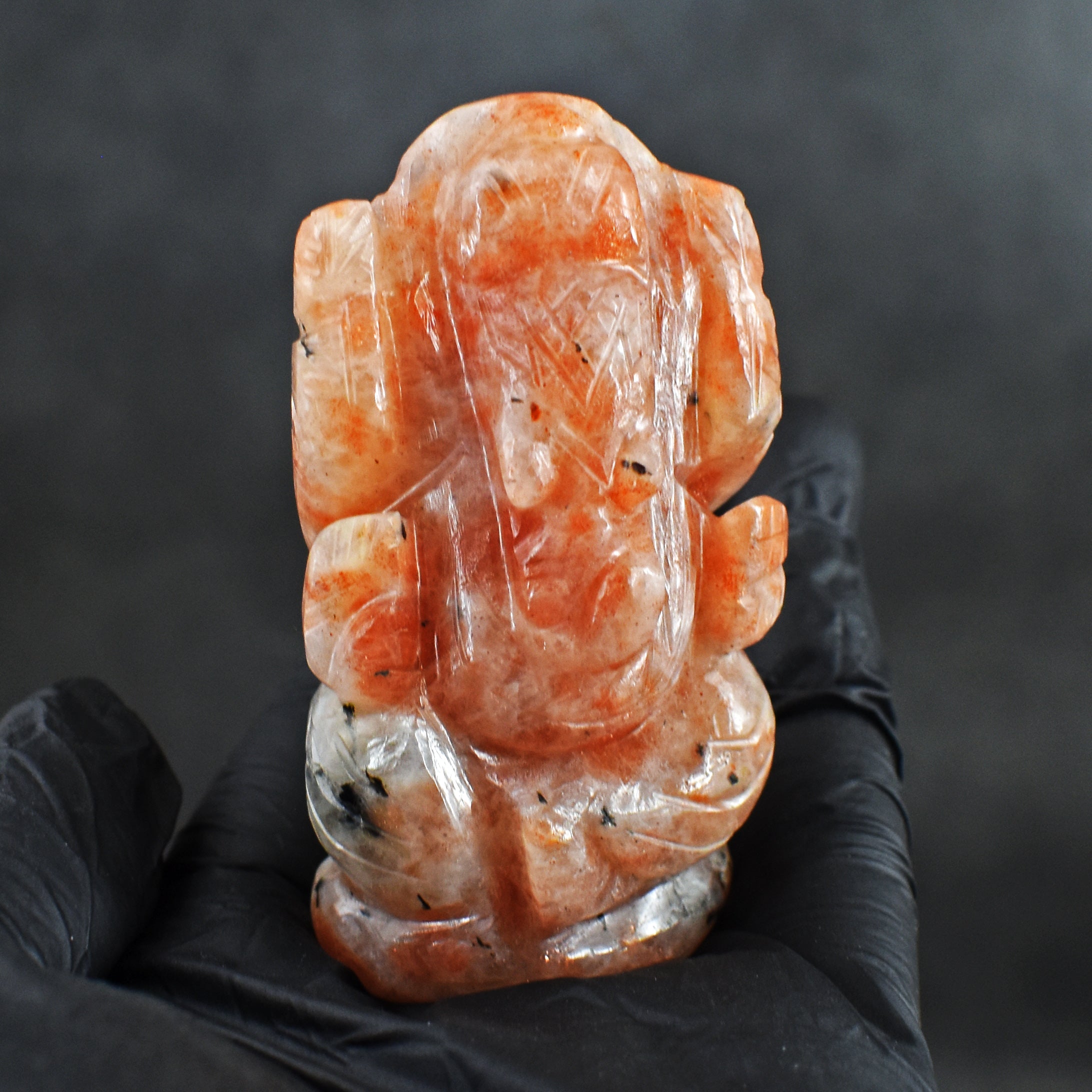 Alluring 405.00 Cts Genuine Sunstone Hand Carved Premium Lord Ganesha Crystal