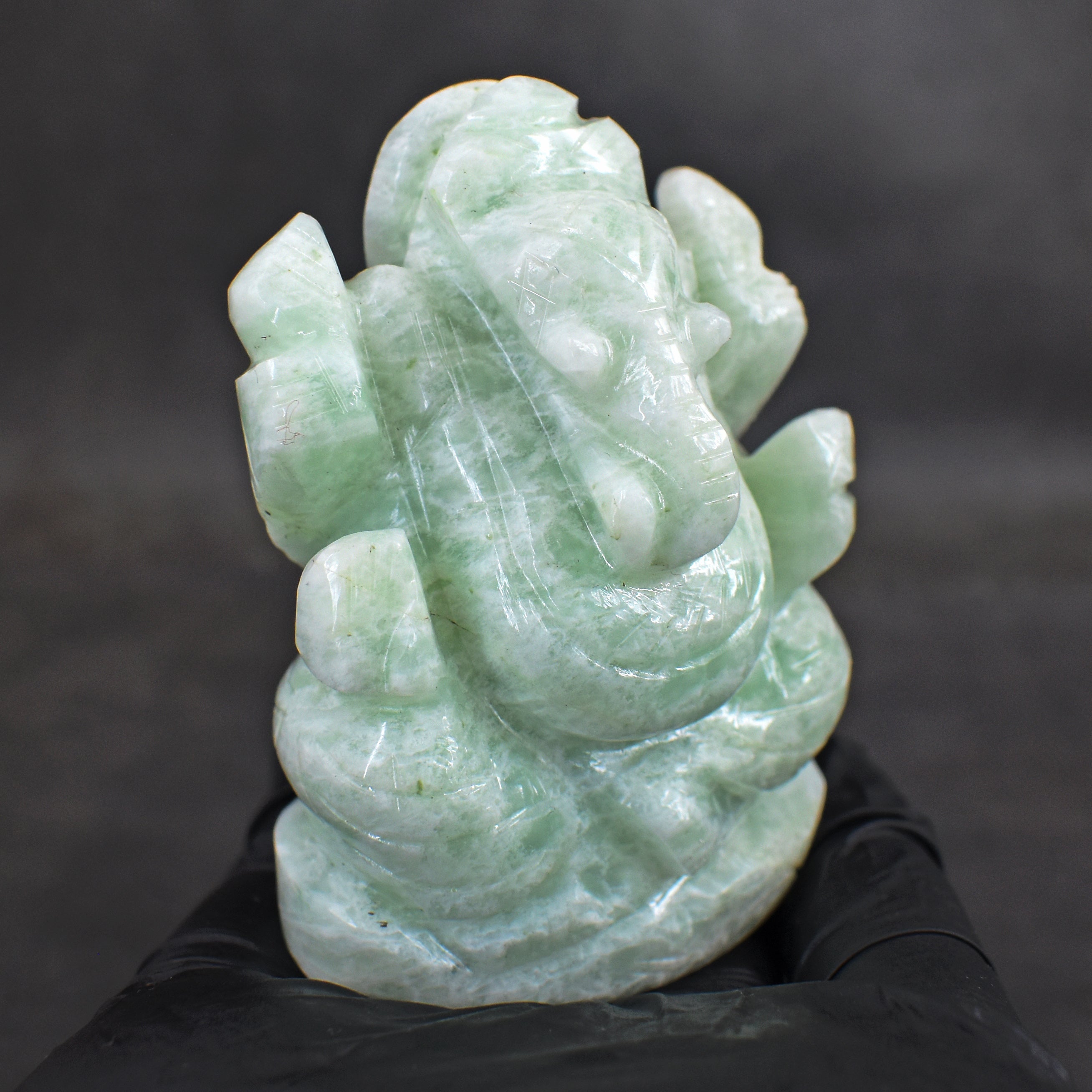 Amusing 579.00 Cts Genuine Amazonite Divine Hand Carved Lord Ganesha Gemstone Carving