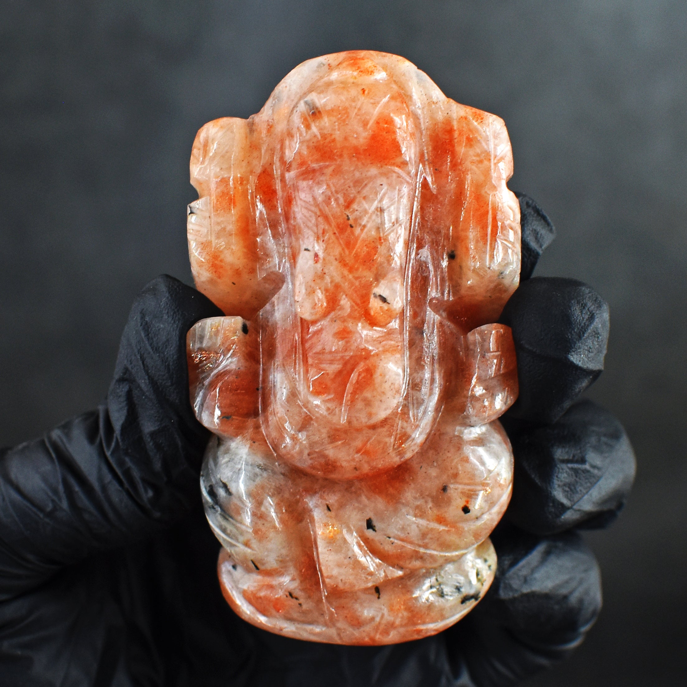 Alluring 405.00 Cts Genuine Sunstone Hand Carved Premium Lord Ganesha Crystal