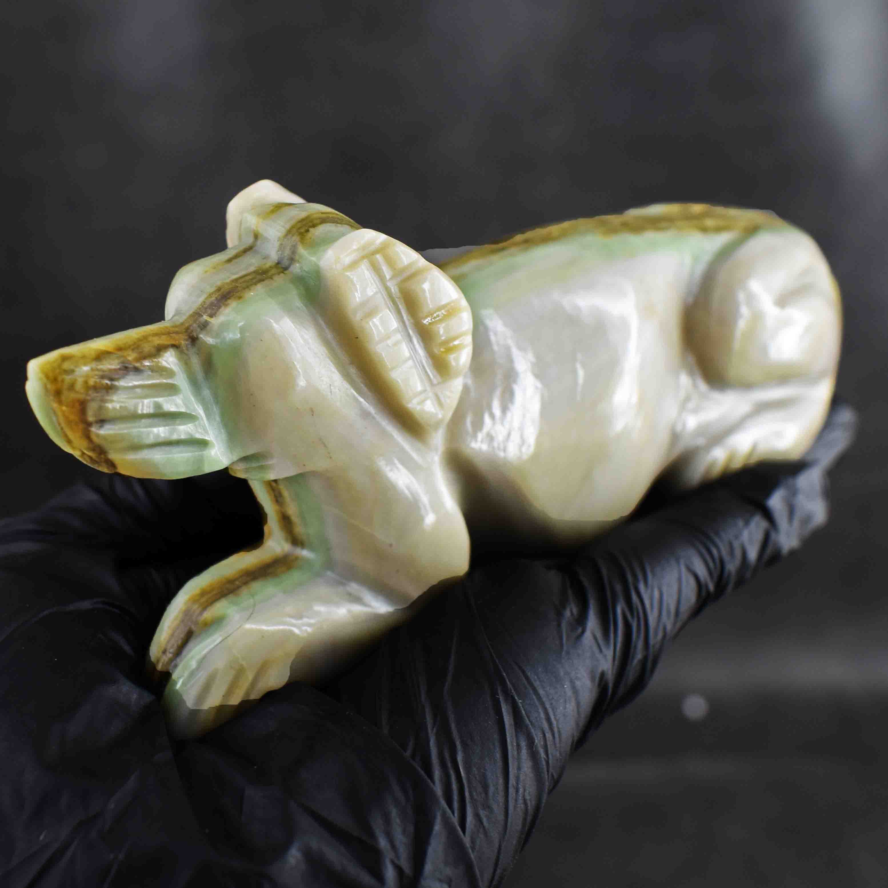 Natural 1321.00 Carat Genuine Serpentine Hand Carved Crystal Gemstone Carving Dog  2026  Collection