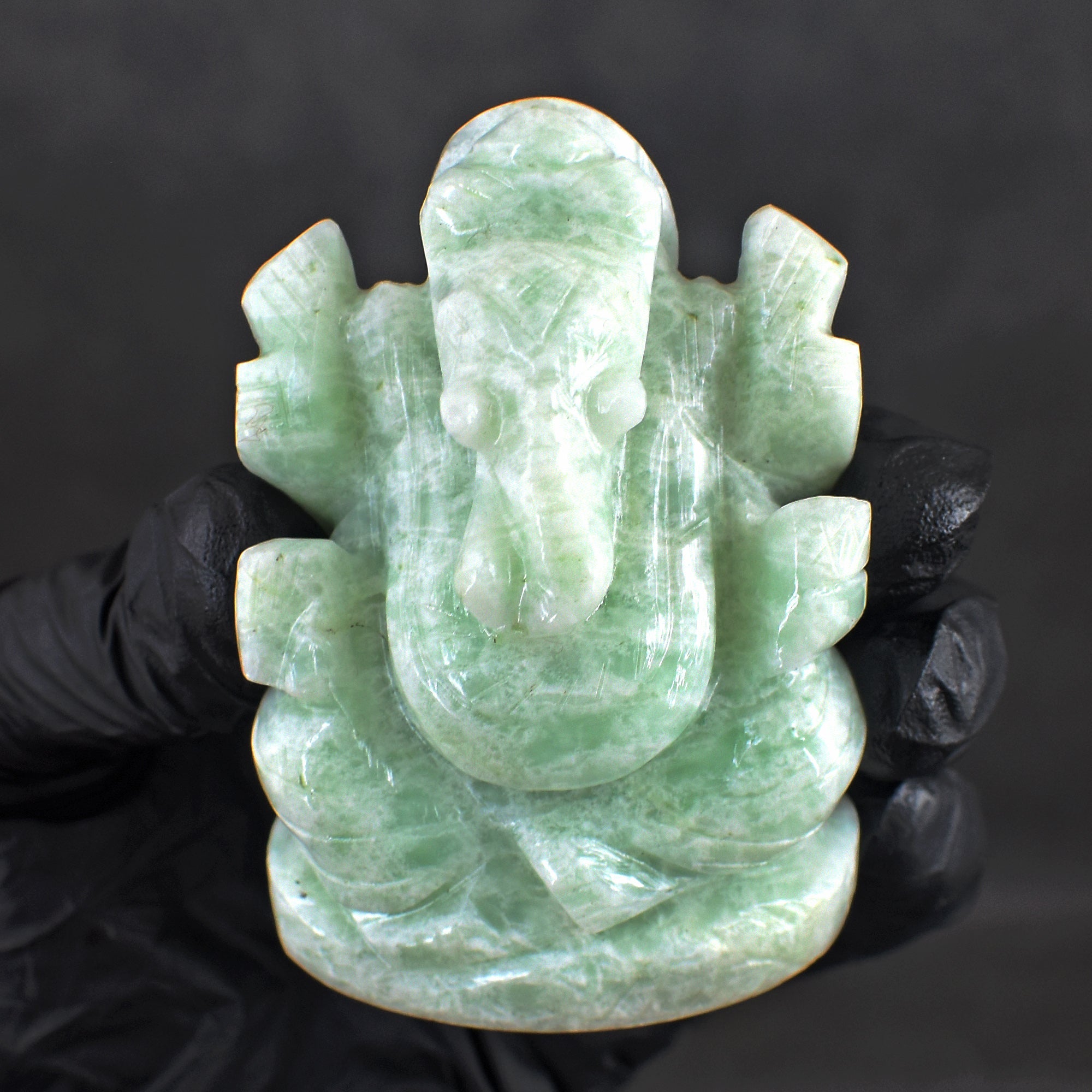 Amusing 579.00 Cts Genuine Amazonite Divine Hand Carved Lord Ganesha Gemstone Carving