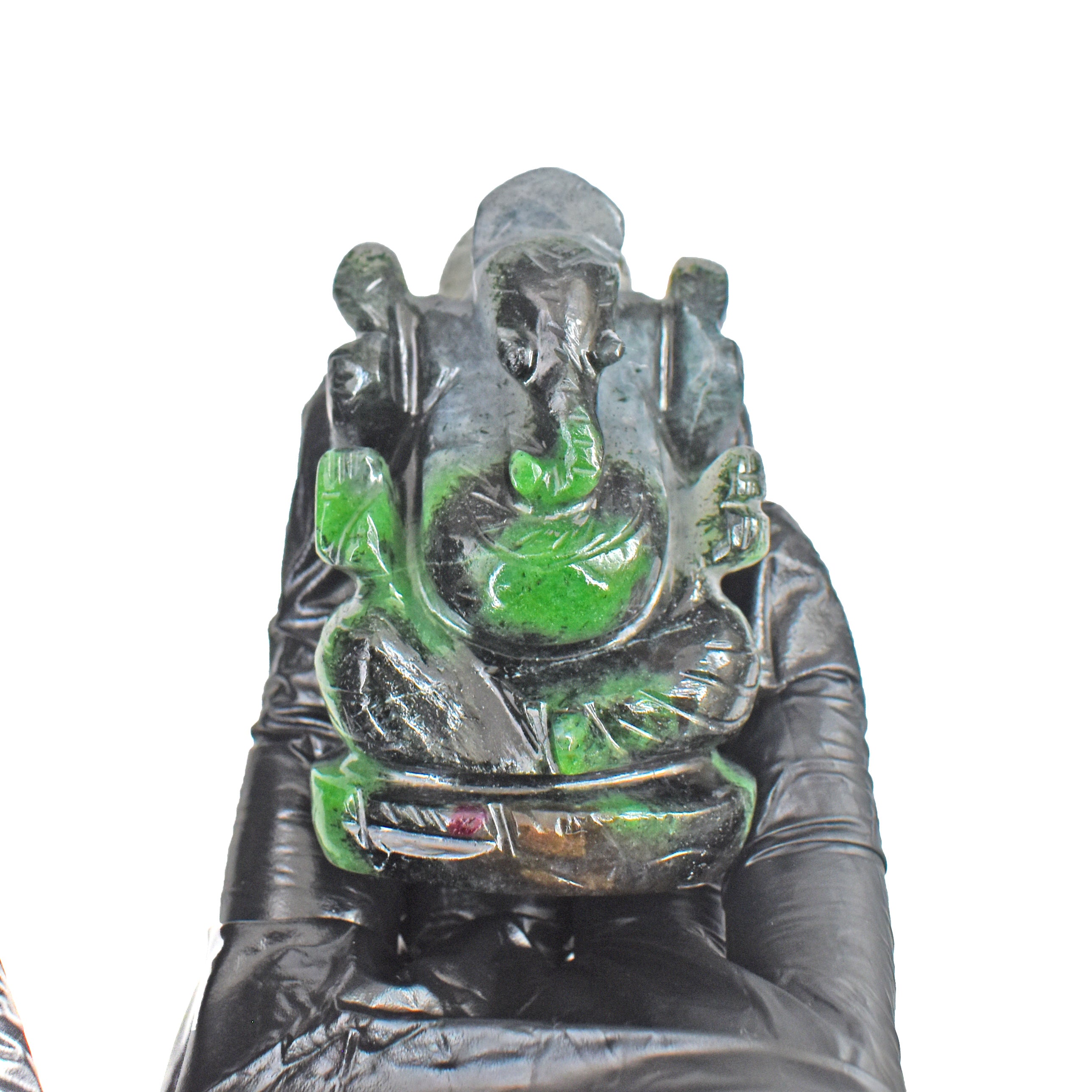 Beautiful 620.00 Cts Genuine Ruby Zoisite Divine Hand Carved Lord Ganesha Gemstone Carving