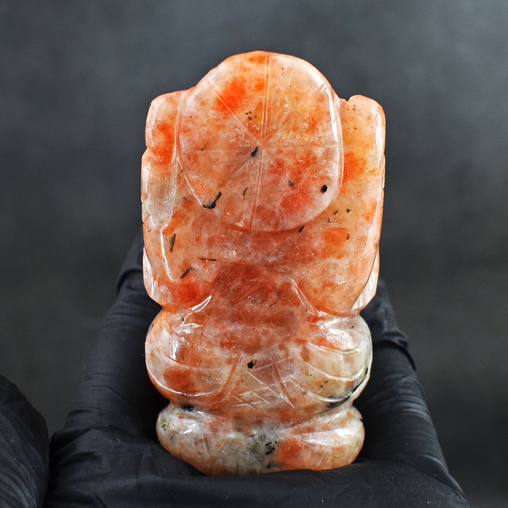 Alluring 405.00 Cts Genuine Sunstone Hand Carved Premium Lord Ganesha Crystal