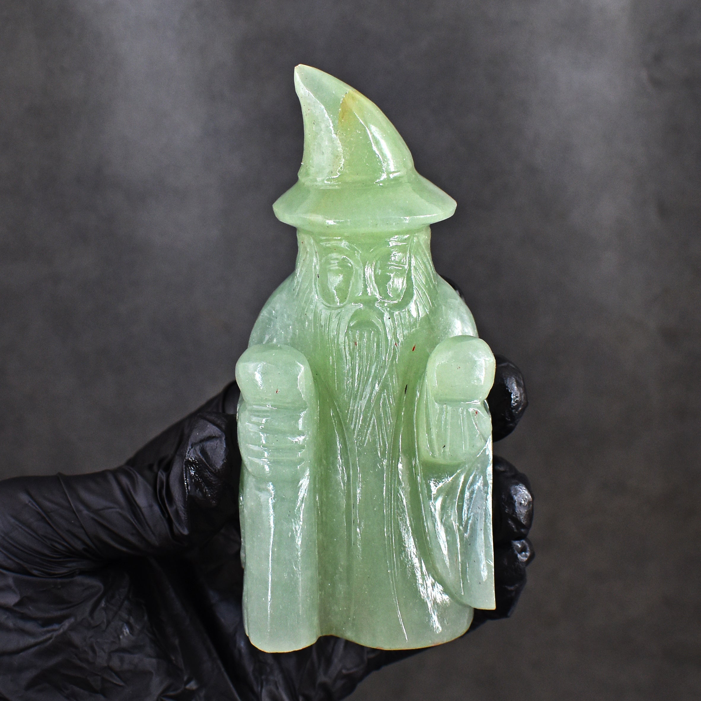 Exclusive 1217.00 Cts Genuine Green Aventurine Hand Carved Premium Crystal Wizard