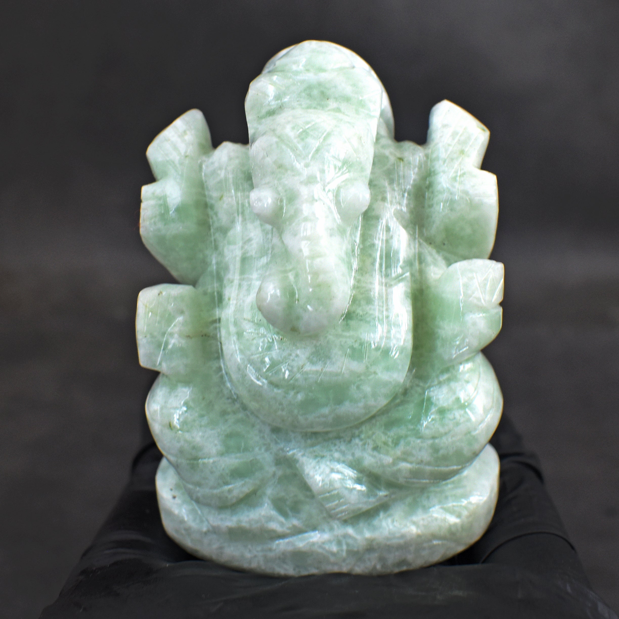 Amusing 579.00 Cts Genuine Amazonite Divine Hand Carved Lord Ganesha Gemstone Carving