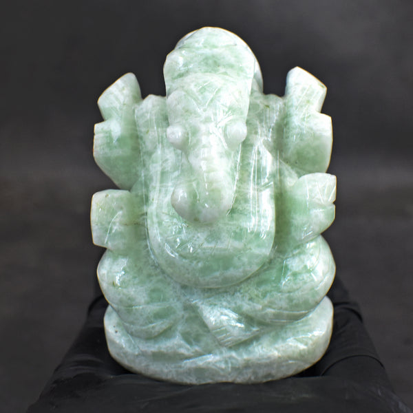 Amusing 579.00 Cts Genuine Amazonite Divine Hand Carved Lord Ganesha Gemstone Carving