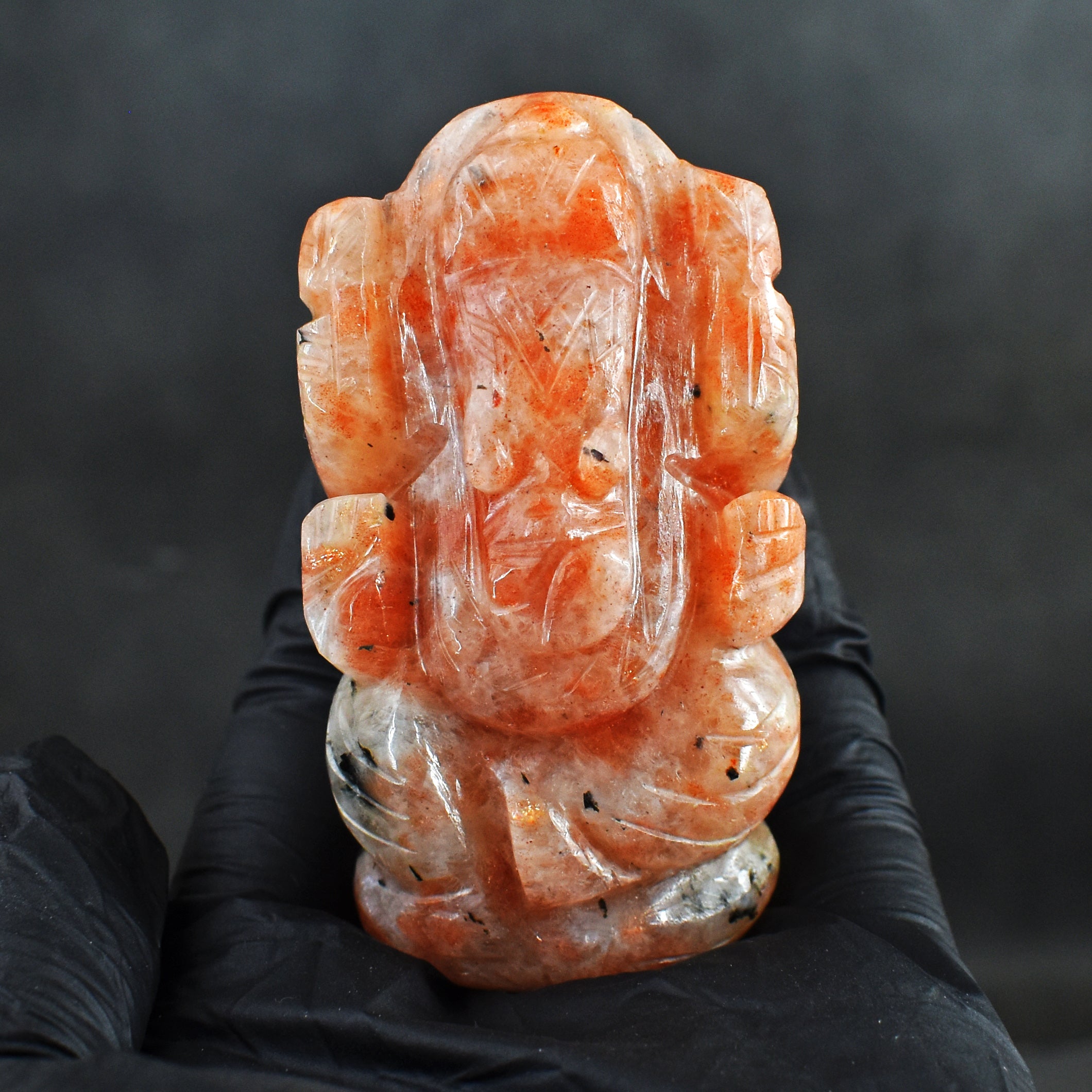 Alluring 405.00 Cts Genuine Sunstone Hand Carved Premium Lord Ganesha Crystal