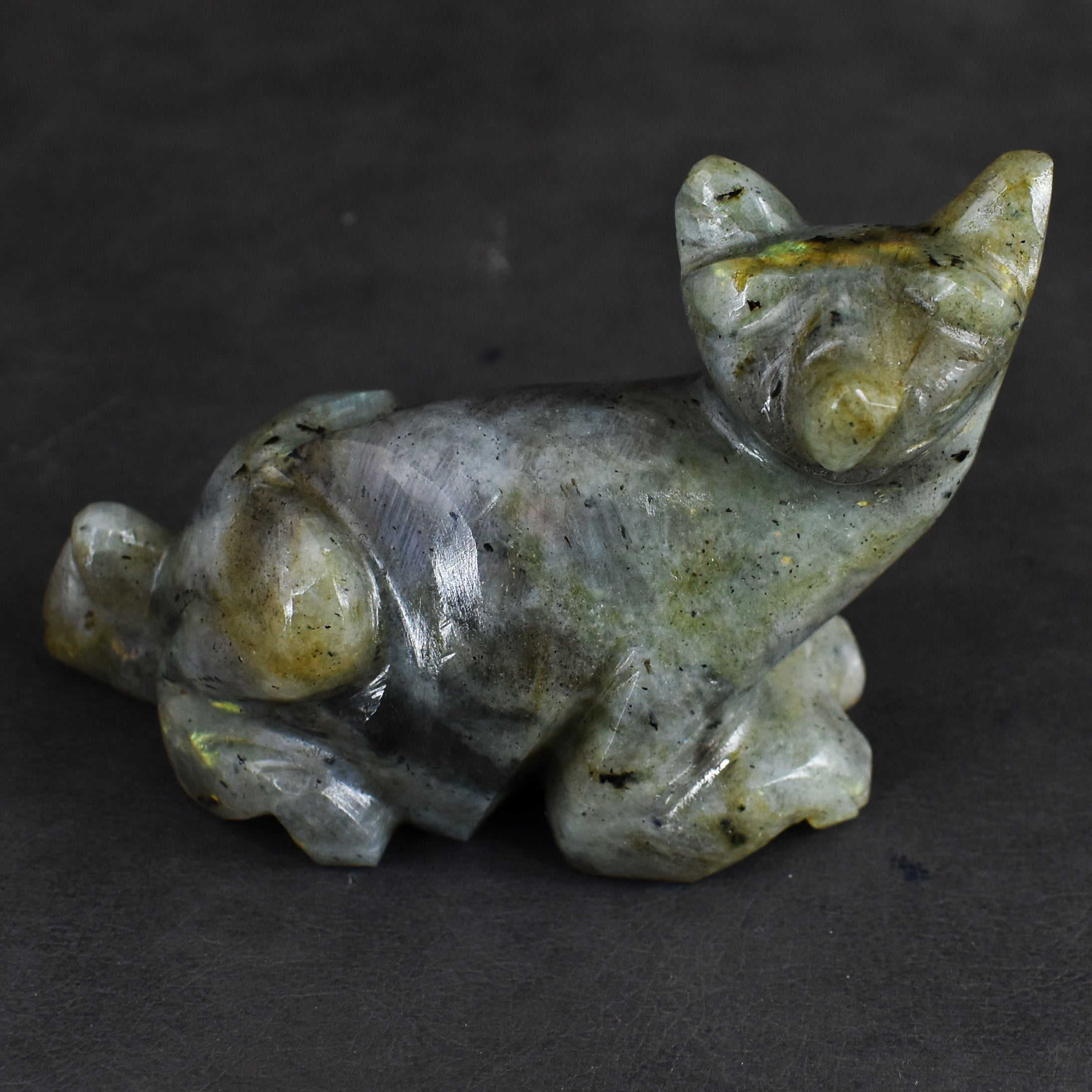 Awesome 580.00 Cts Genuine Amazing Flash Labradorite Hand Carved Crystal Gemstone Cat Carving 2026  Collection