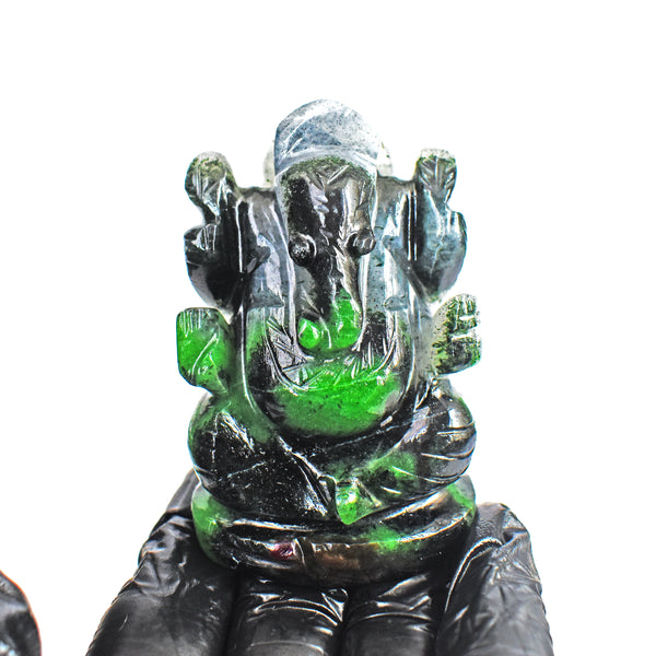 Beautiful 620.00 Cts Genuine Ruby Zoisite Divine Hand Carved Lord Ganesha Gemstone Carving