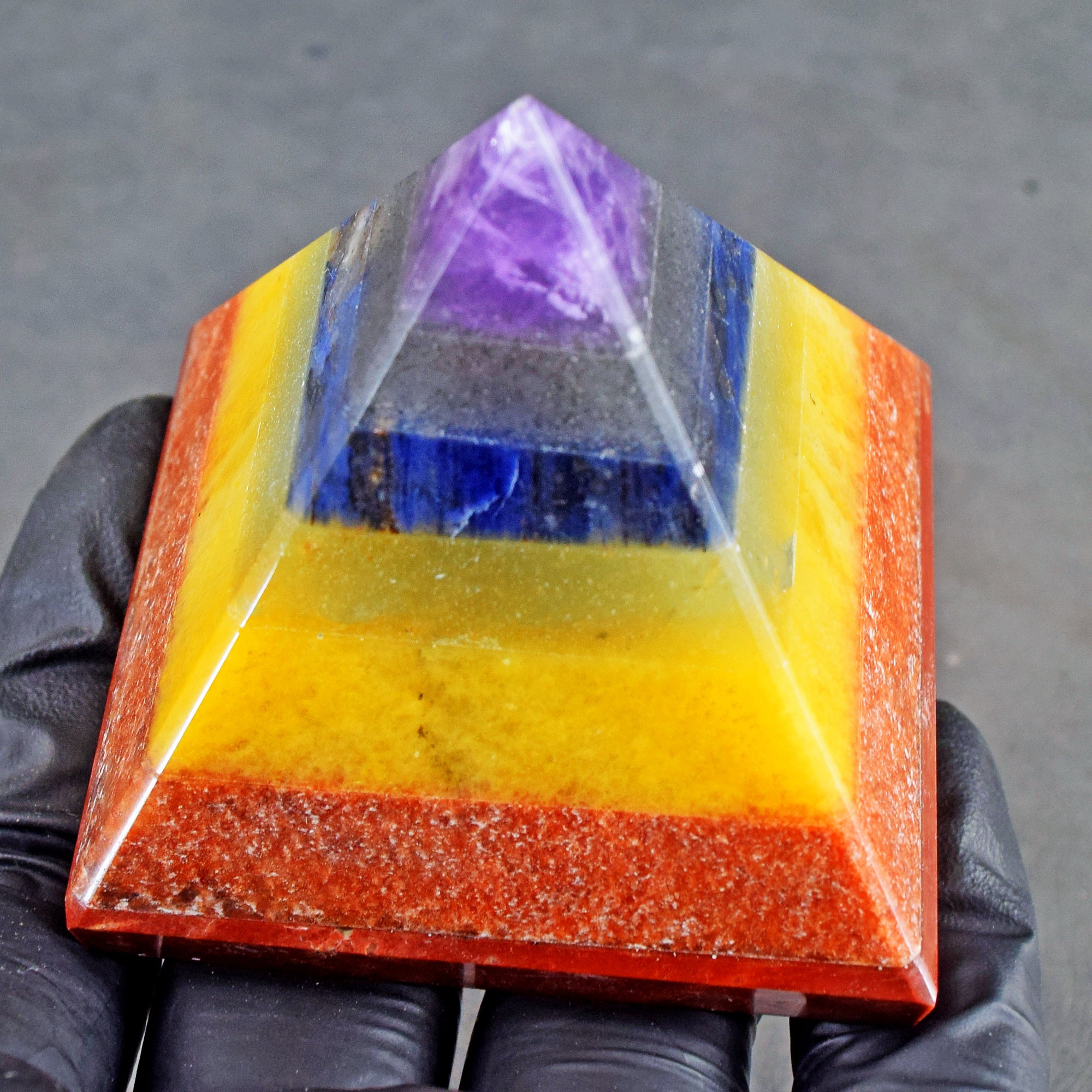 Lovely 786.00 Cts Genuine Seven Chakra Healing Divine Crystal Specimen Pyramid