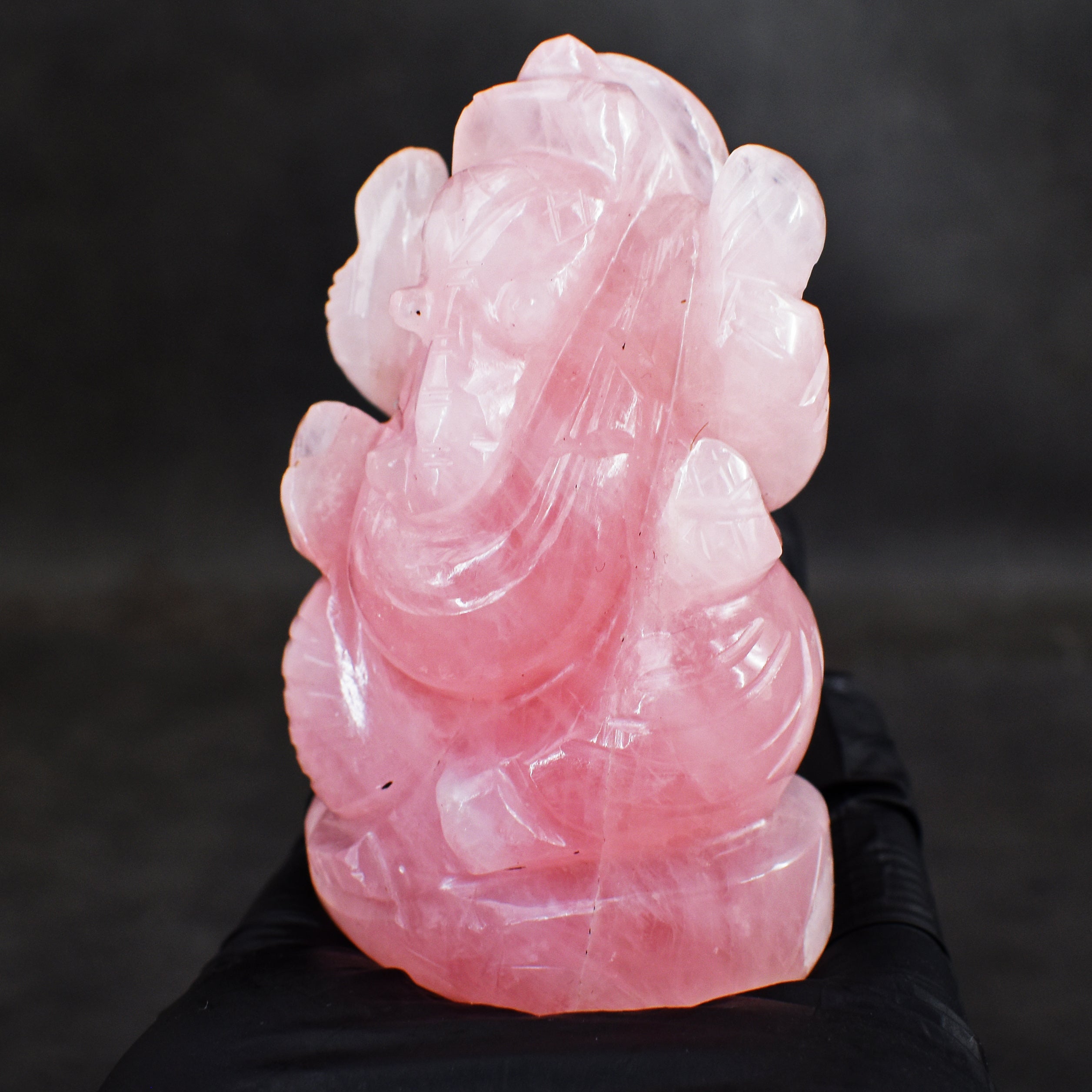 Stunning 856.00 Rose Quartz Hand Divine Carved Genuine Crystal Gemstone Carving Lord Ganesha