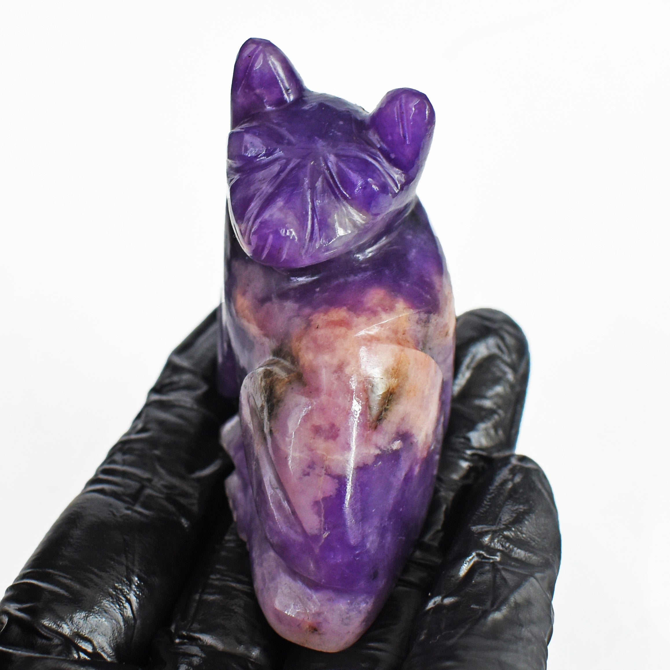 Exclusive 463.00 Cts Genuine Lepidolite Hand Carved Genuine Crystal Gemstone Carving Cat 2026  Collection