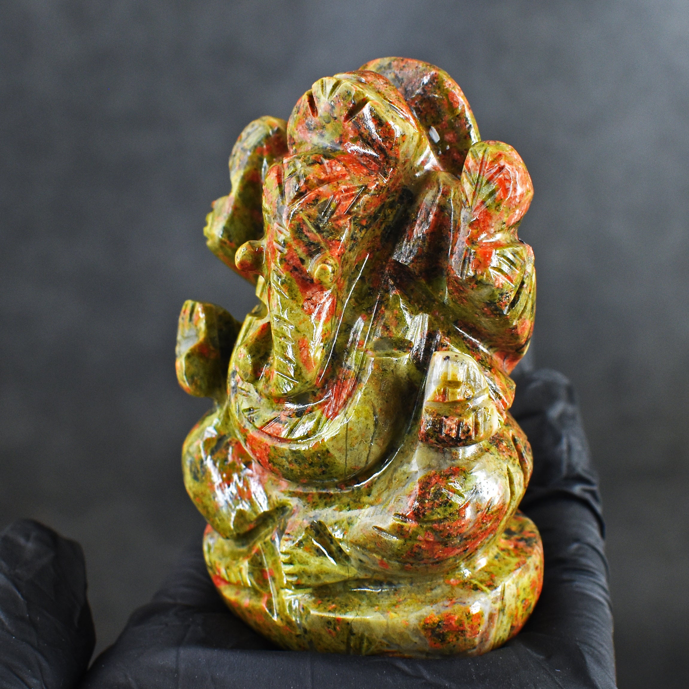 Natural 831.00 Carats Blood Green Unakite Divine Hand Carved Genuine Crystal Gemstone Carving Lord Ganesha