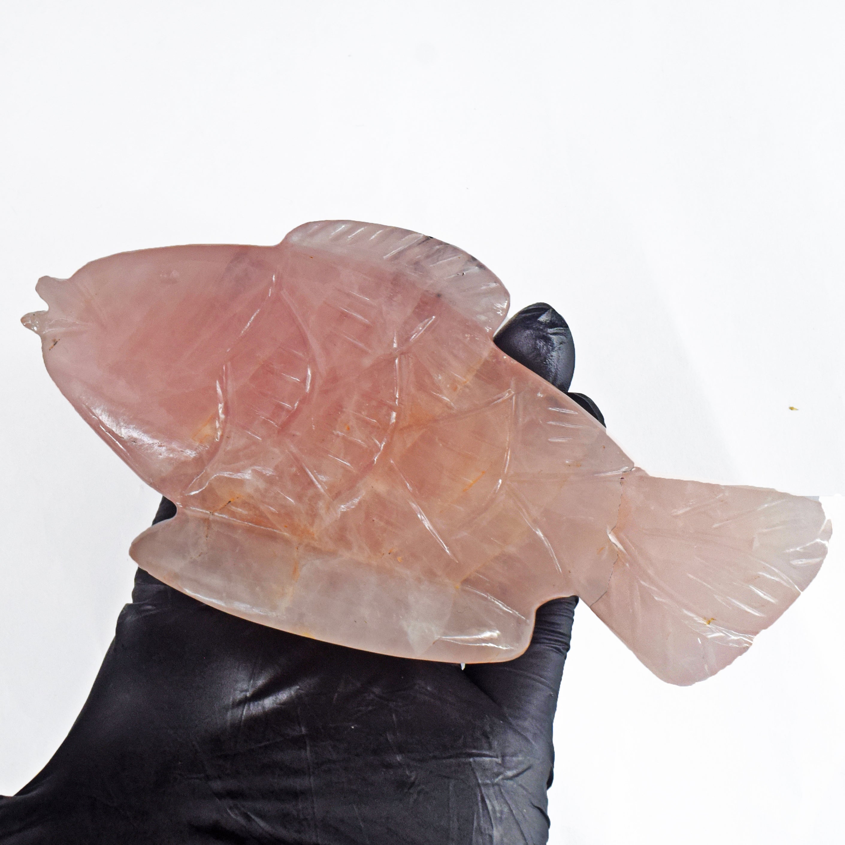 Pink Rose Quartz 969.00 Carats Genuine Hand Carved Gemstone Crystal Fish Carving 2026 Collection