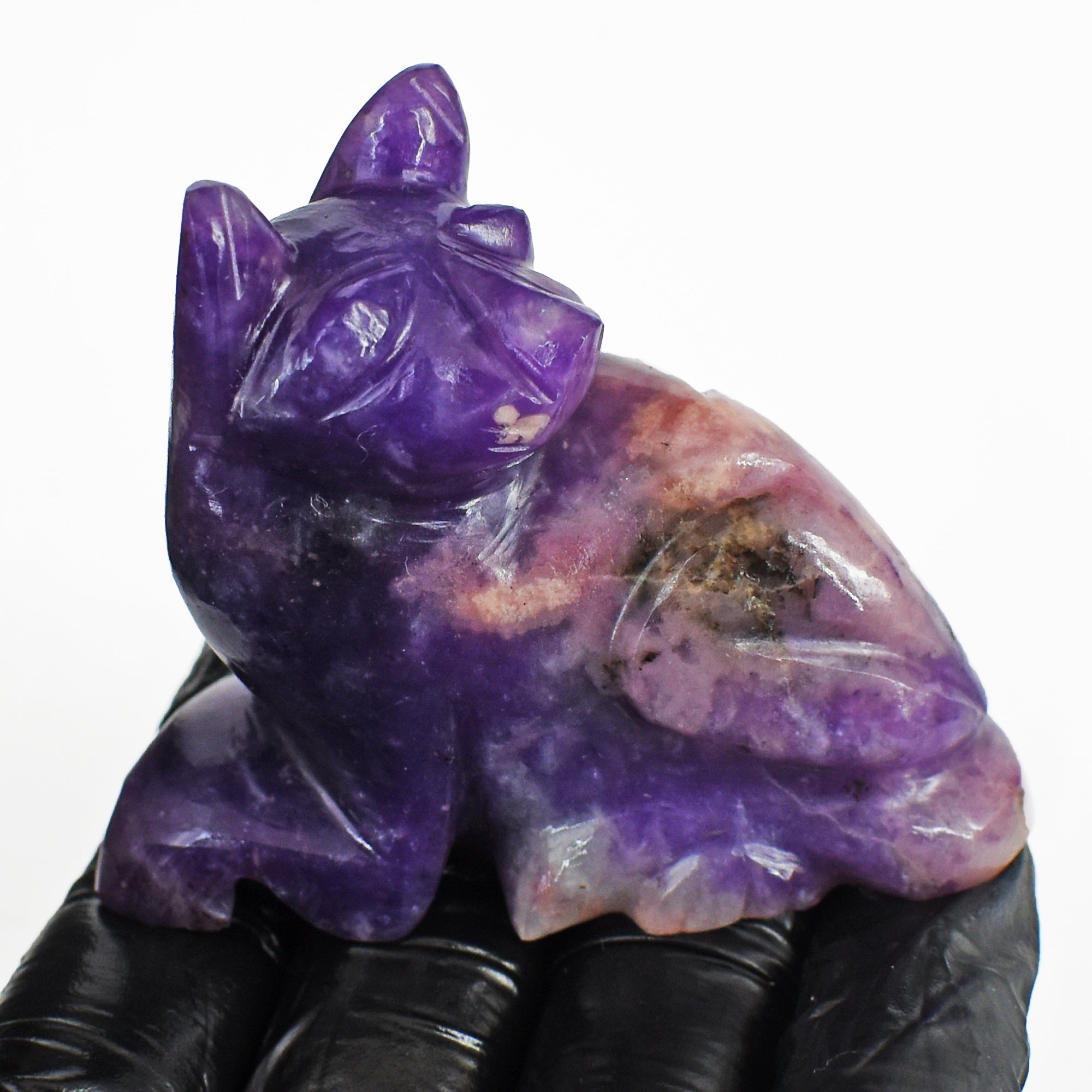 Exclusive 463.00 Cts Genuine Lepidolite Hand Carved Genuine Crystal Gemstone Carving Cat 2026  Collection
