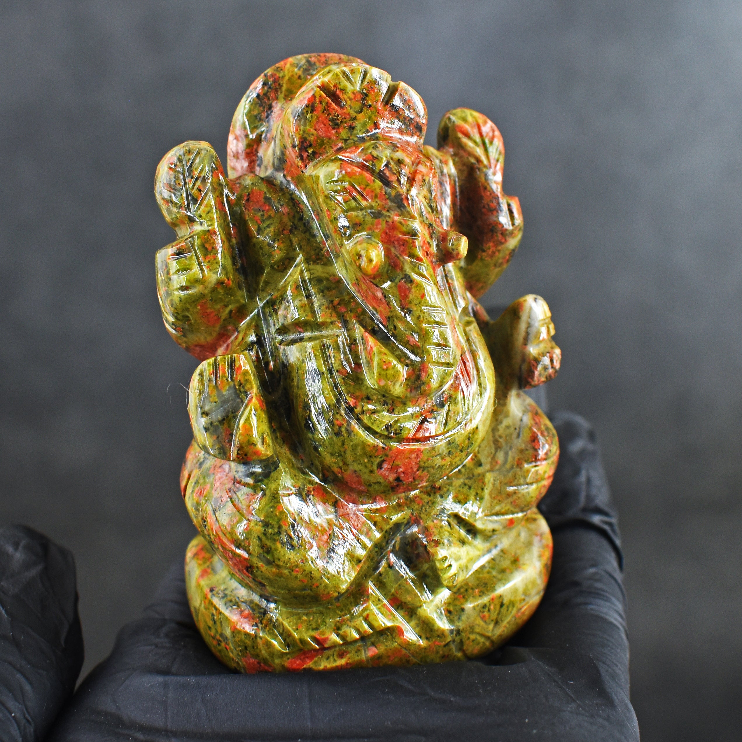 Natural 831.00 Carats Blood Green Unakite Divine Hand Carved Genuine Crystal Gemstone Carving Lord Ganesha