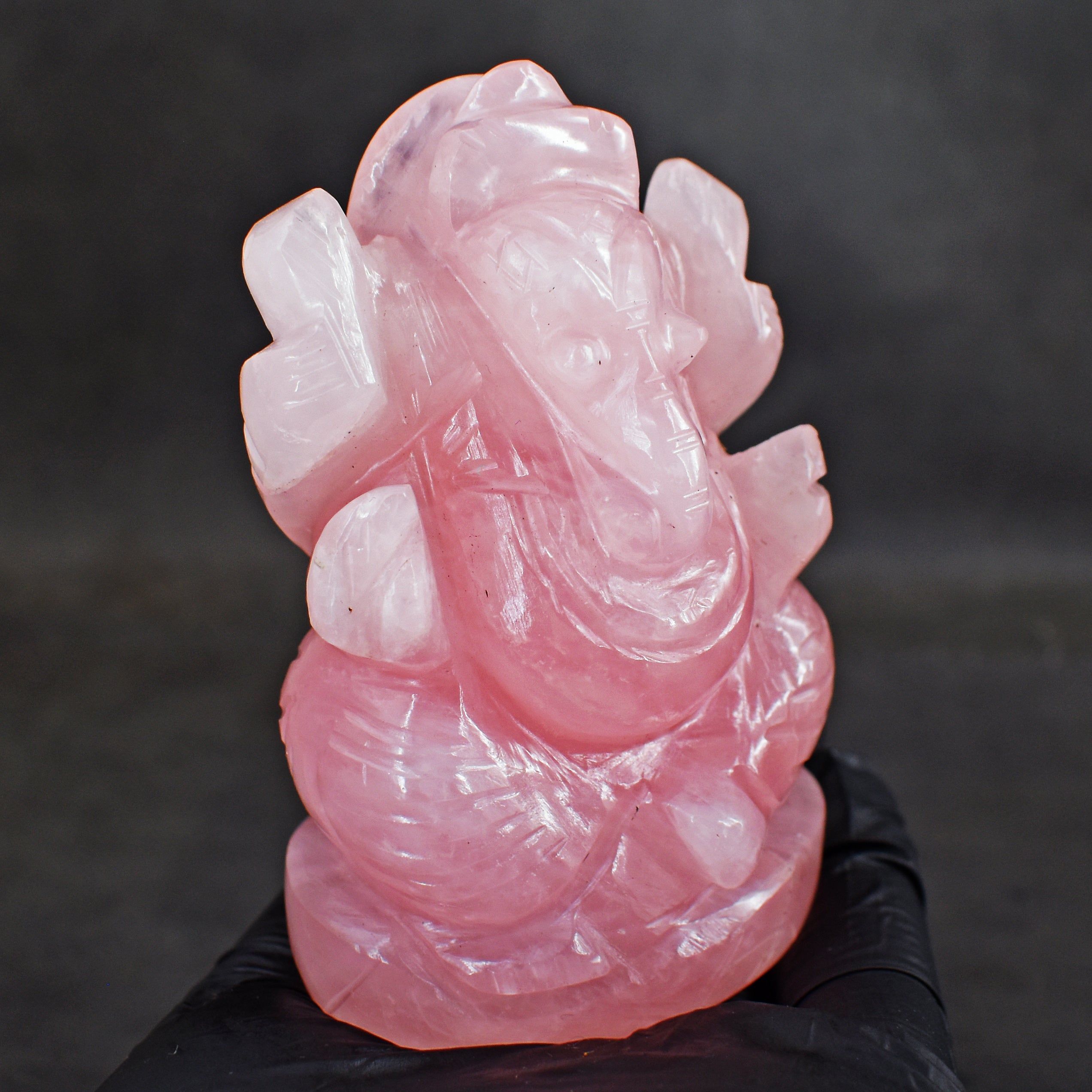 Stunning 856.00 Rose Quartz Hand Divine Carved Genuine Crystal Gemstone Carving Lord Ganesha